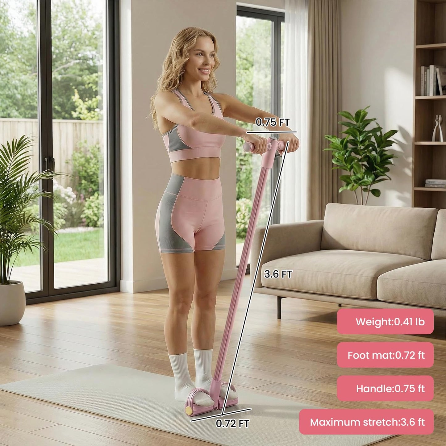 PPLJQS 2026 Upgraded 8-Tube Pedal Resistance Bands with Handles - Ultra-Strong Tension for Full-Body Workout - Ideal for Home, Office & Travel Fitness (Pink)
