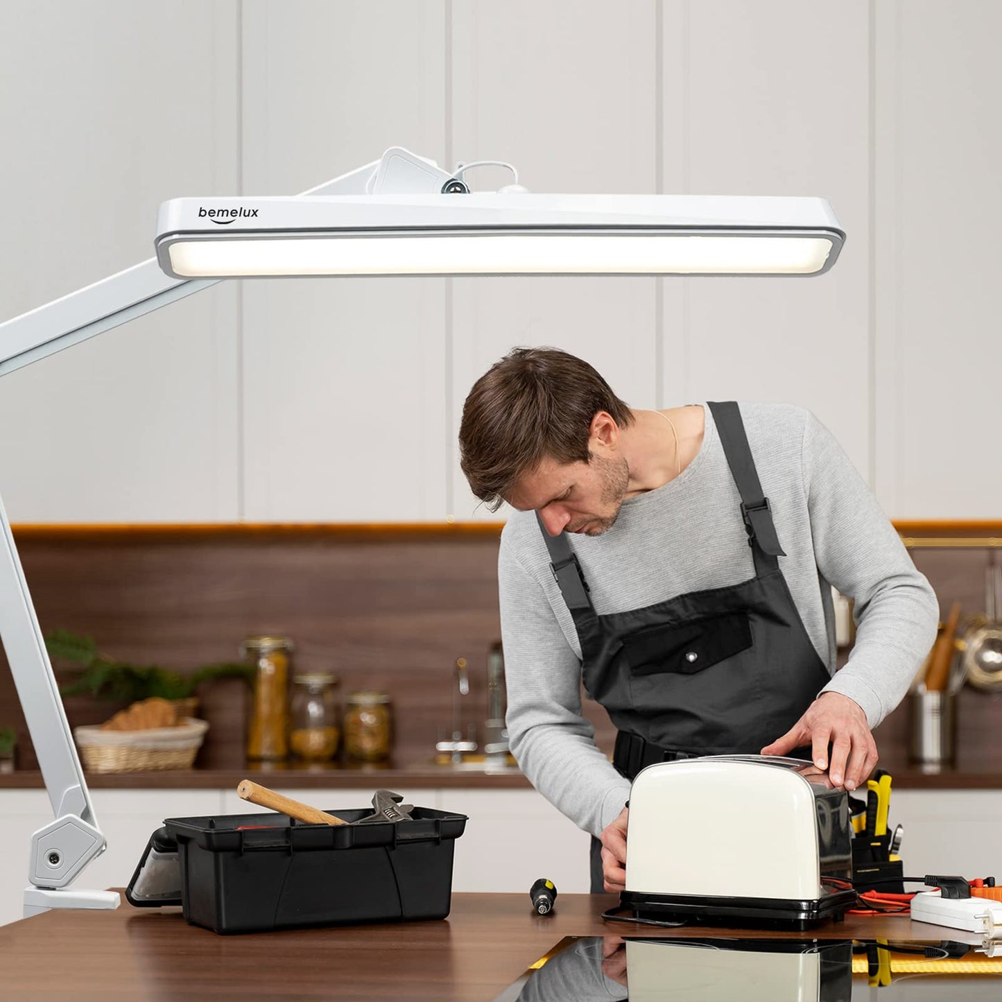 Bemelux LED Architect Desk Lamp with Clamp, Metal Swing Arm 2000 Lumens Dimming Office Table Lamp for Task Work Drafting Reading Desktop, 234 LEDs,24W, 5 Color Temperatures Workbench Lamp(White,24CCT)