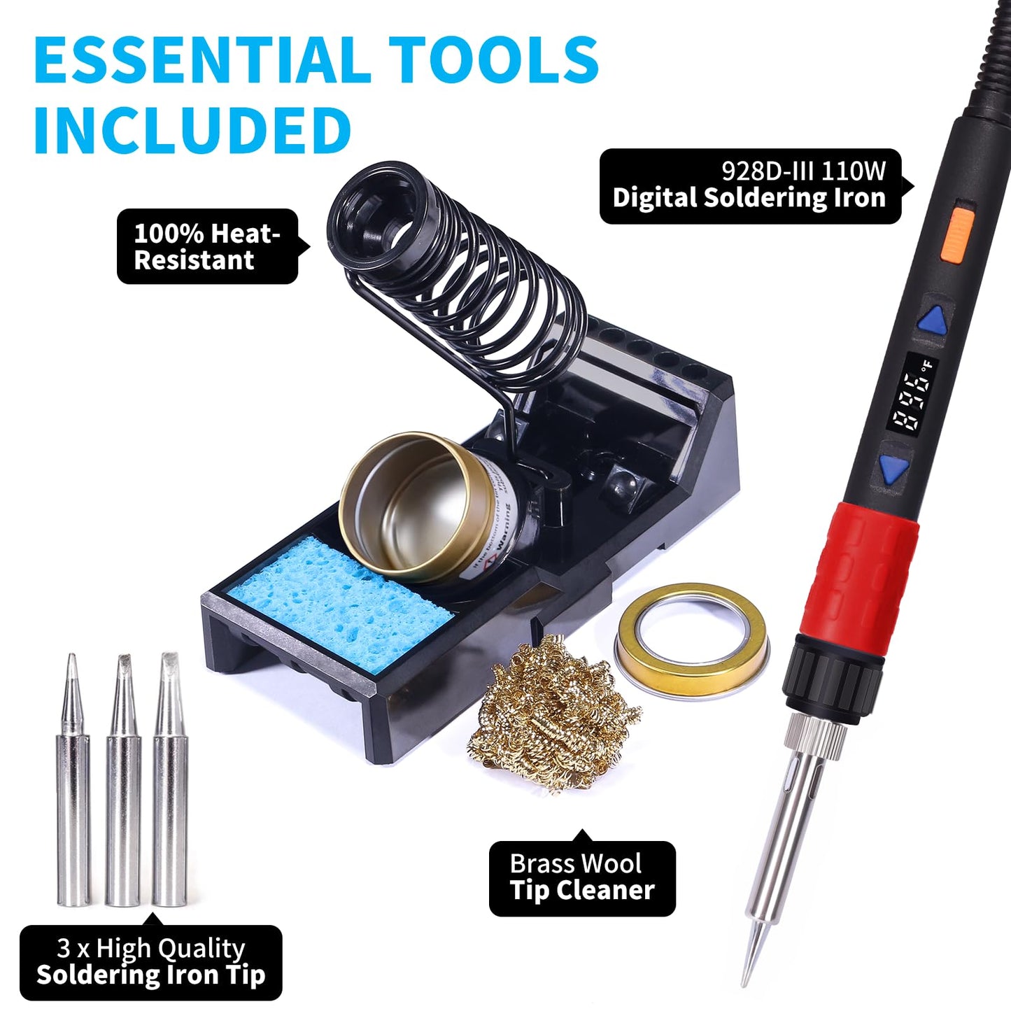 YIHUA 862BD+ Professional Soldering & Rework Station bundle with YIHUA 928D-III High Power Soldering Iron as Secondary/Backup Iron Holder, Soldering Cleaning Kit, and Accessories (24 Items)