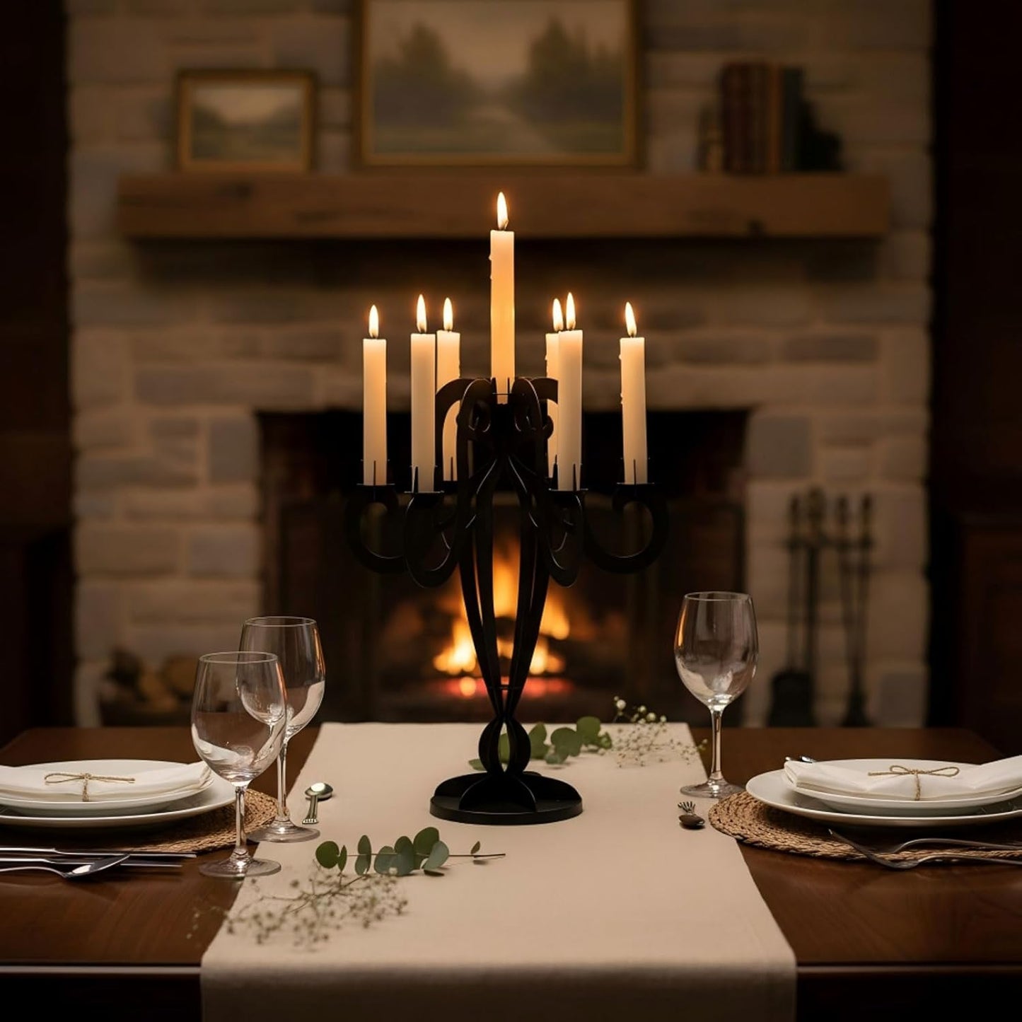 AIM & GGKK Black Metal Candelabra | Elegant 7-Arm Taper Candle Holder for Home Decor & Centerpieces
