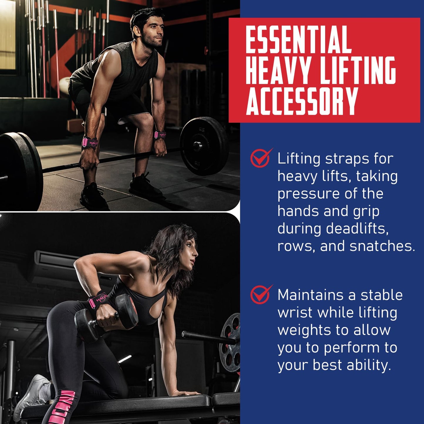 Weight Lifting Wrist Strap,Double Layer Leather Wrist Wraps with Neoprene Padding for Weightlifting & Deadlifts – Adjustable Gym Straps for Men & Women