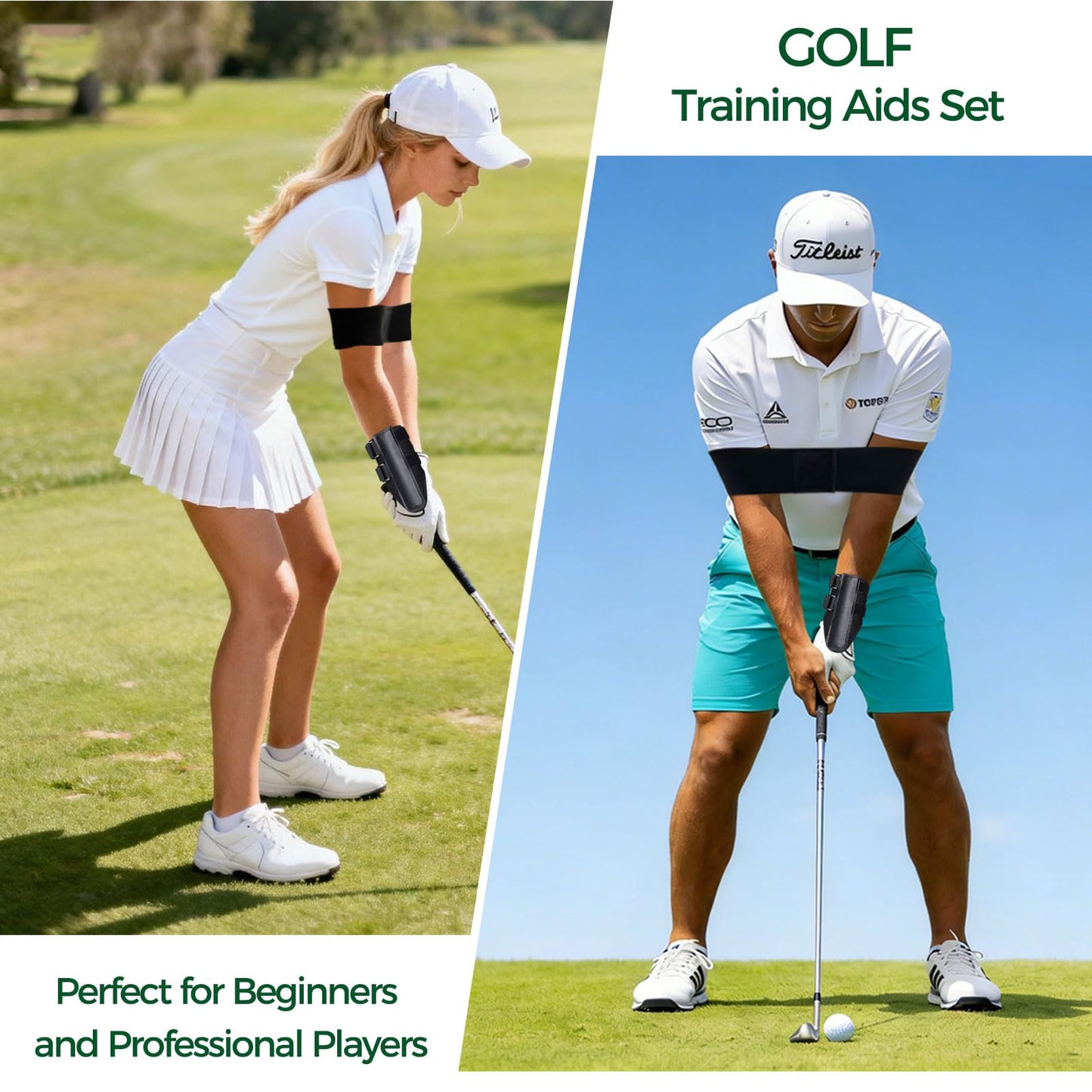 RILL Golf Training Aid, Include Golf Wrist Training Aid and Arm Band, Golf Swing Training Aid to Correct Wrist Angle and Develop Muscle Memory, Posture Correcting Tool for Beginners and Pros