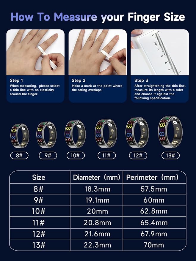 Smart Ring for Women Men, Health Ring with Colorful Display, Fitness Tracker with Heart Rate, Blood Oxygen, Sleep Monitor, No Subscription Fee, 5ATM Waterproof for iPhone & Android (Rose Gold, 11)