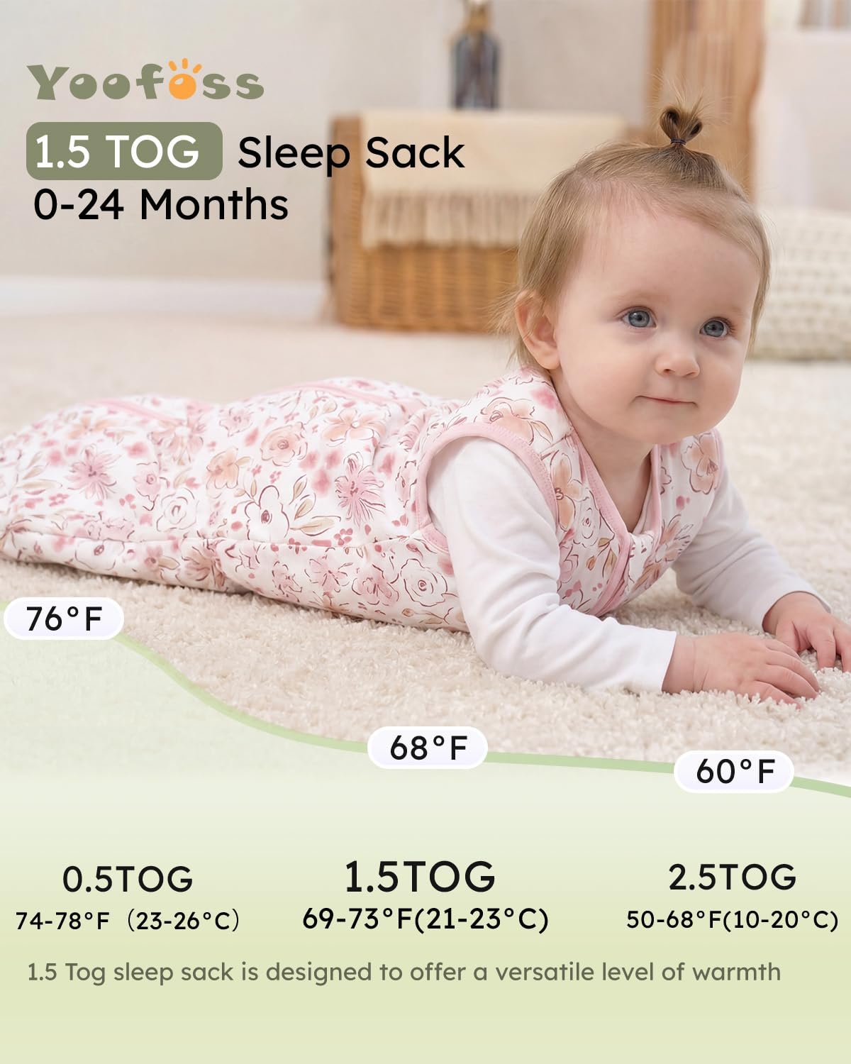 Yoofoss Baby Sleep Sack - 1.5 Tog Wearable Blanket for 12-18 Months | 100% Organic Cotton, Soft & Warm