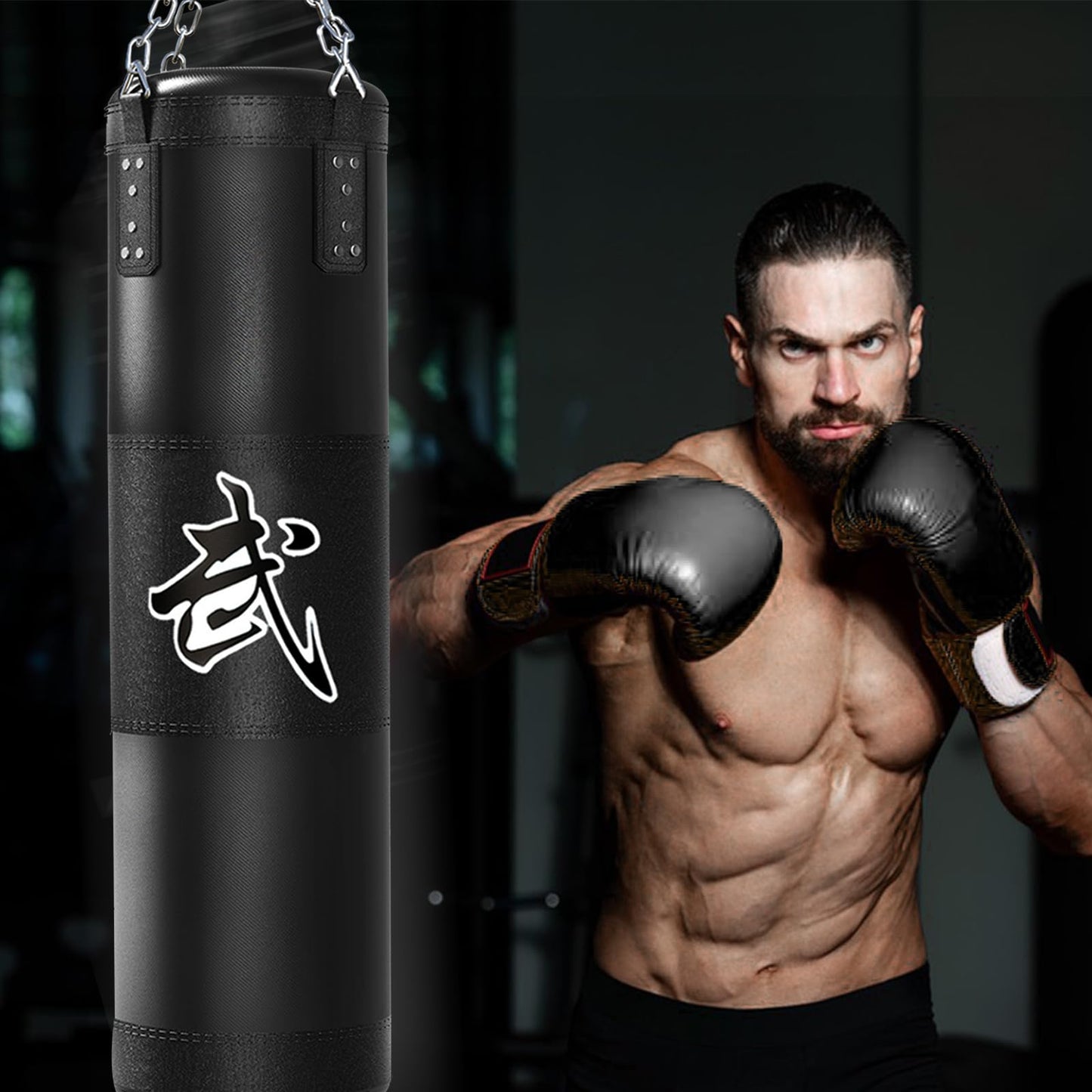 Mesetast Punching Bag for Adults, 4ft Heavy Boxing Bag Set with 12oz Boxing Gloves, MMA Karate Kickboxing Boxing Home Gym Martial Art - Unfilled