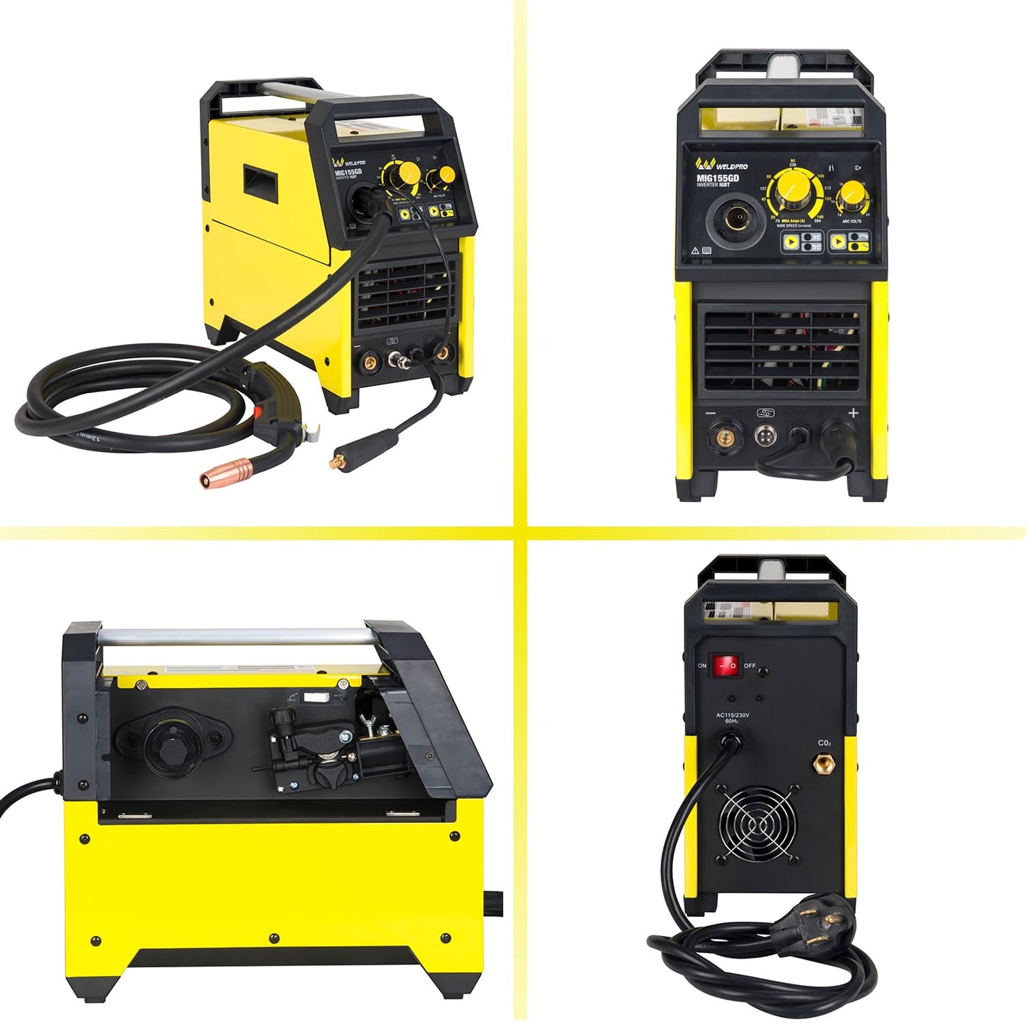 Weldpro 155A MIG Welder, 4 in 1 Welding Machine,Flux Core MIG/Gas MIG/Aluminum Spool Gun/MMA/Stick Welder, 110V/220V Welder Machine with Synergy, IGBT Inverter Portable Welder Equipment for Beginner