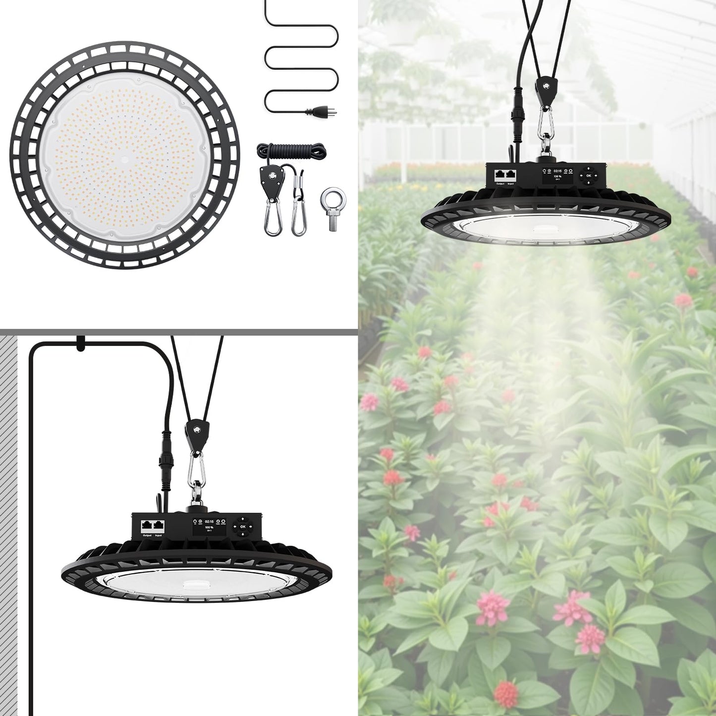 AJABotanics Hanging Grow Light for Indoor Plants, Full Spectrum LED, 200W High PPFD, Dimmable with Timer & Daisy Chain, IP65 Waterproof Grow Light, for Seed Starting, Vegetative, Bloom & Fruiting