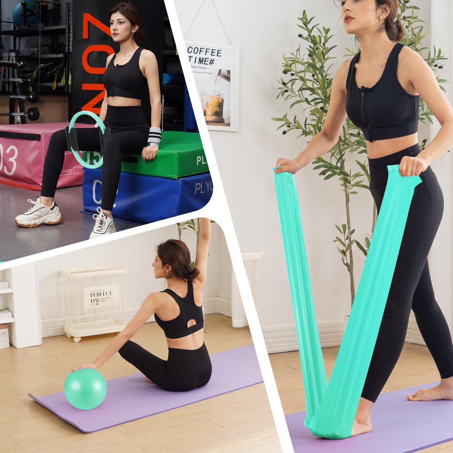 Tsikavo Pilates Ring, Pilates Ring Circle and Ball Set, 12 Inch Magic Circle Pilates Ring,9 Inch Small Exercise Ball,Resistance Bands Set, Home Pilates Equipment for Women