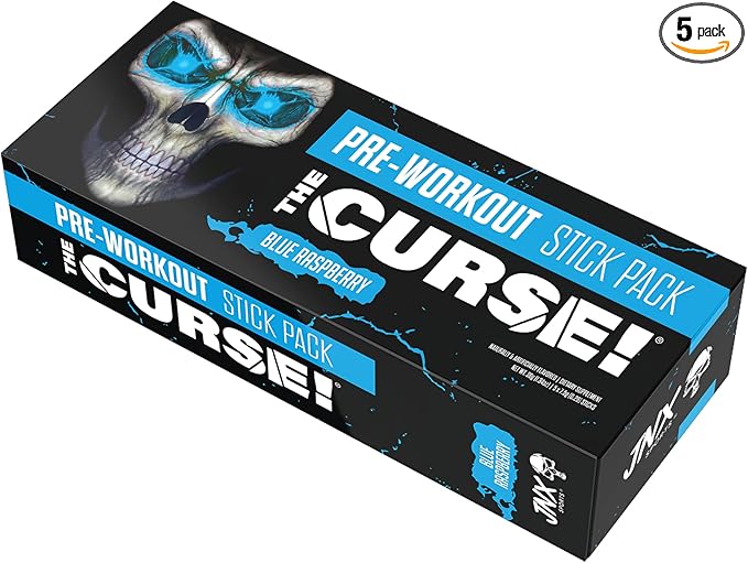 JNX SPORTS The Curse! Pre Workout Powder for Men & Women, Caffeine, Beta-Alanine, Creatine, L-Citrulline, 5 Servings, Blue Raspberry Flavor ??Boost Energy, Strength & Focus