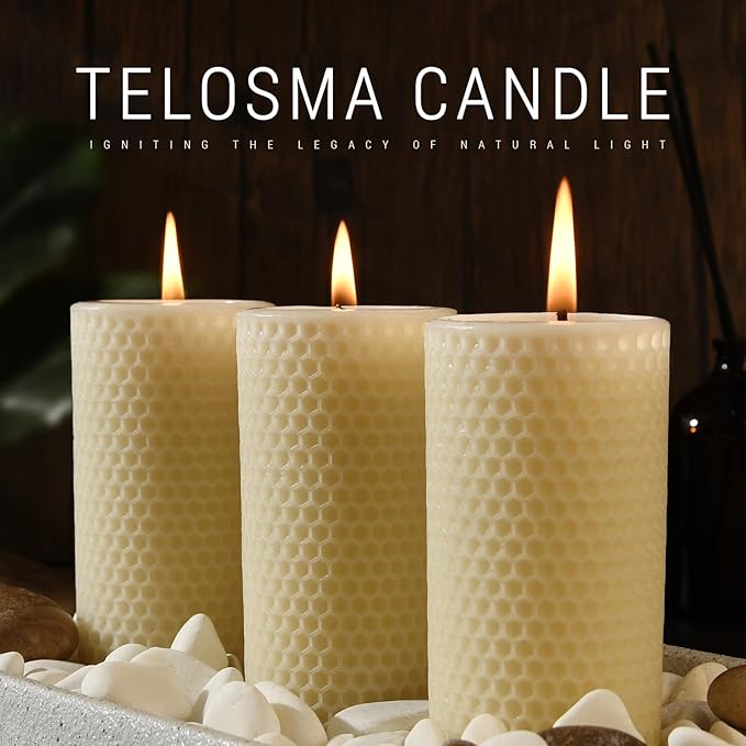 Honeycomb Natural Beeswax Pillar Candles - Pack of 2-100% Pure Beeswax Candles No Scent- for Emergency/Prayer/Relax (2inch Diameter, 4 inch Tall - Off White)