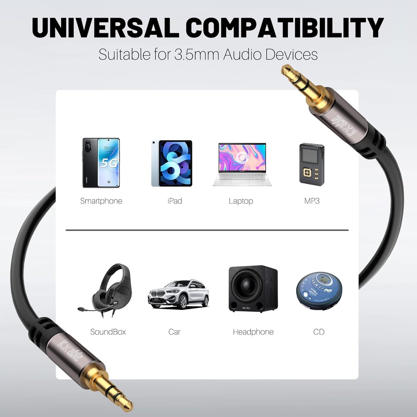 3.5mm 35 5 Kxable Aux Cable Feet, Long Male to Male Auxiliary Audio Cord, Preminun Gold Plated Compatible