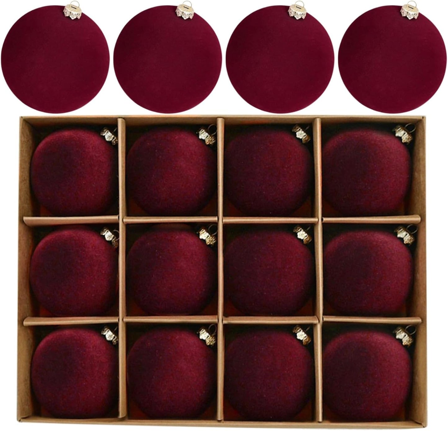 Skiennix 12PCS Velvet Christmas Tree Ornaments - 2.4-Inch Shatterproof Burgundy Balls for Holiday Decor