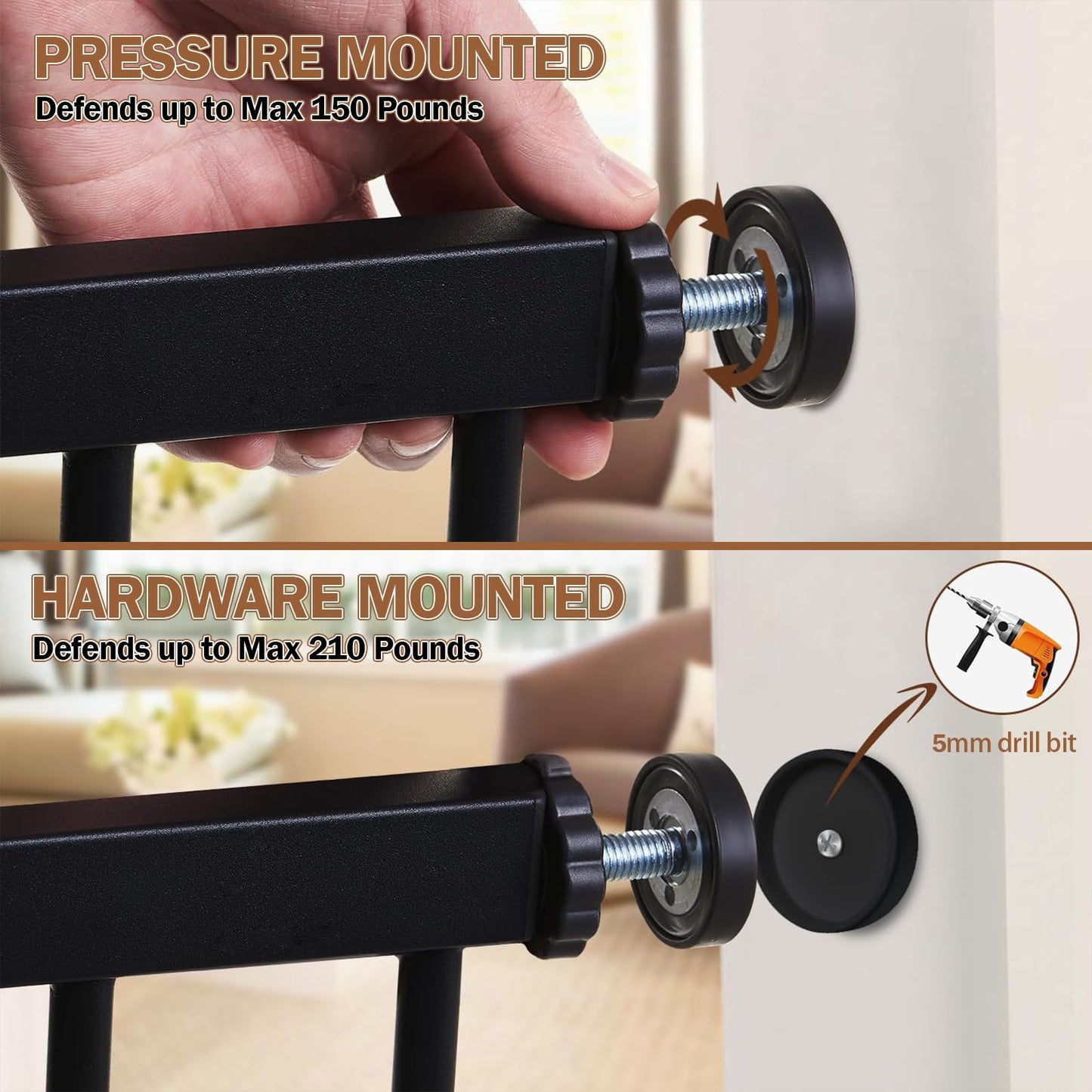 Mumeasy Baby Gate Extra Wide, 29.7-51'' Pressure Mounted Dog Gate with Walk Thru Door, Auto Close Pet Gate for House, Stairs, Doorways,Black