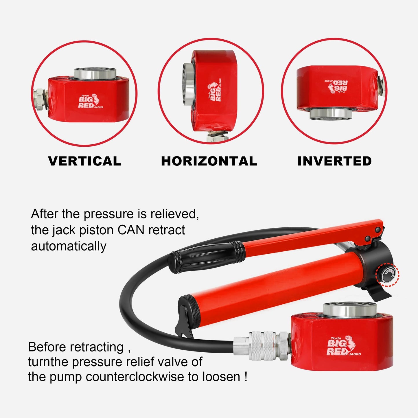 BIG RED ATRB2030R Torin Power Hydraulic Ram Cylinder Jack: Single-Acting Mini Jack, 2.44" Stroke for Shipbuilding, Bridge, Construction, Precision Machinery, Small Spaces - 30 Ton (60,000 lb) Capacity