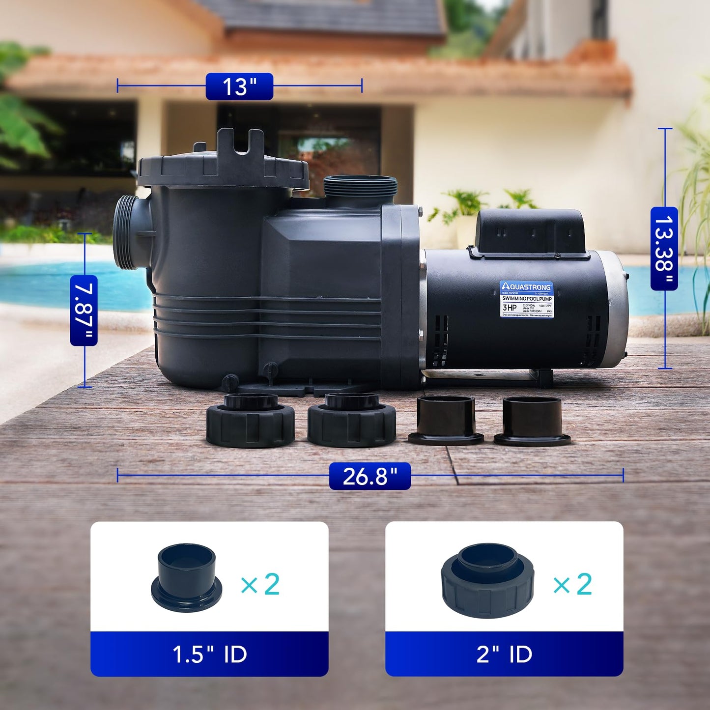AQUASTRONG In/Above Ground Pool Pump Pure Copper Motor Energy Efficient High Flow Powerful Self Primming Swimming Pool Pumps with Filter Basket, Light Black