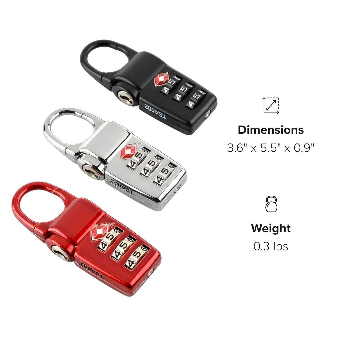 TUMI - TSA Lock Box - Combination Lock for Luggage & Backpack - TSA-Approved Locks - Travel Security Accessories - Set of 3 - Black/Silver/Red