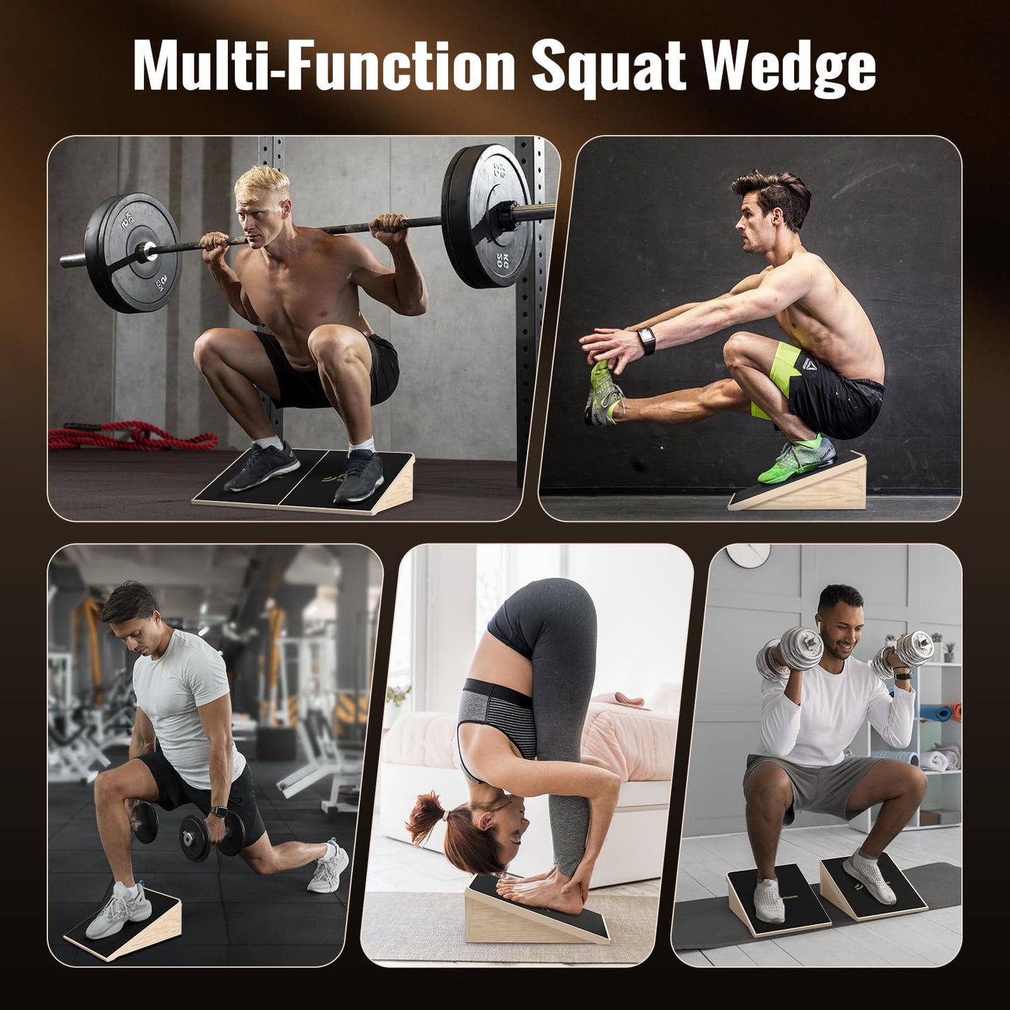 Sportneer Squat Wedge - Squat Wedge Block 1200 LBS - 15°/ 20° Slant Board for Squats Wooden Heel Elevated Board for Squats Weightliting Home Gym Squat Wedge Non-Slip (Black, 20°)