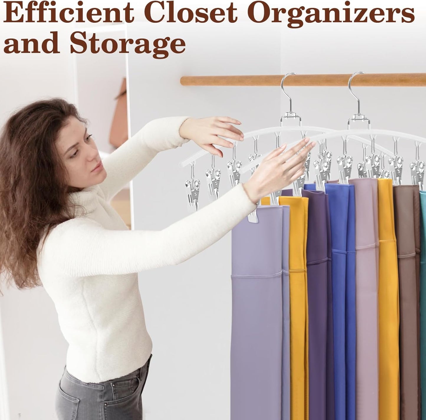 Skiennix Legging Organizer - 360° Swivel Space-Saving Metal Hangers with 20 Clips | White