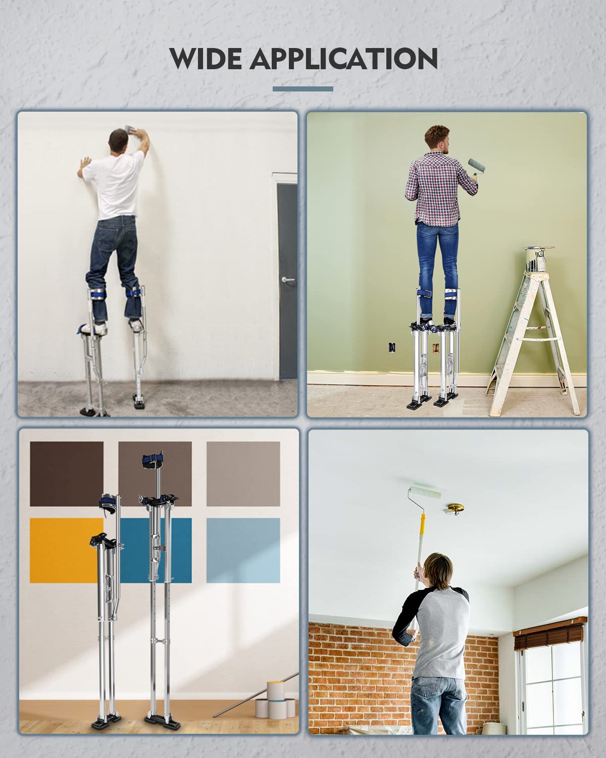 GCCSJ Drywall Stilts, 48''-64'' Drywall Stilts for Adults Adjustable Heights Aluminum Stilt for Painting Painter Pruning Branches or Cleaning