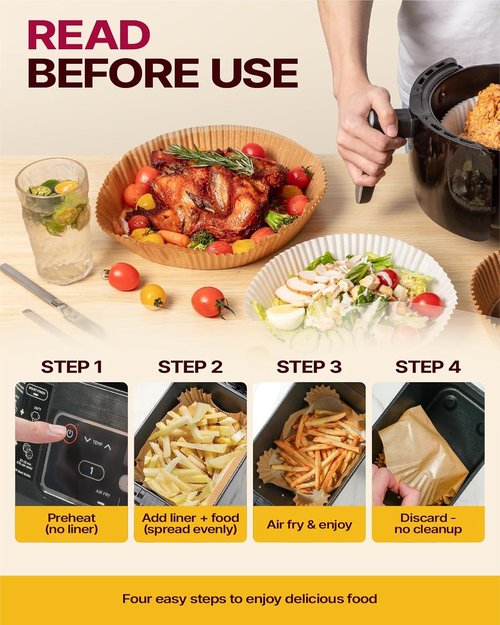 Katbite Air Fryer Liners - 8-Inch Square Non-Stick Parchment Paper for Easy Cleanup | 130 Pcs