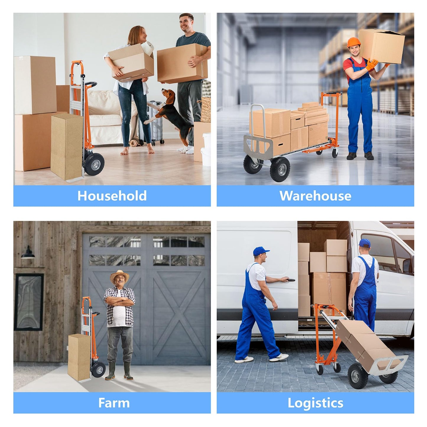 4 in 1 Convertible Hand Truck, Folding Hand Truck Dolly Cart with Solid Wheel, 1000LBS Heavy Duty Aluminum Hand Dolly for Logistics, Shopping, Home, Office Moving
