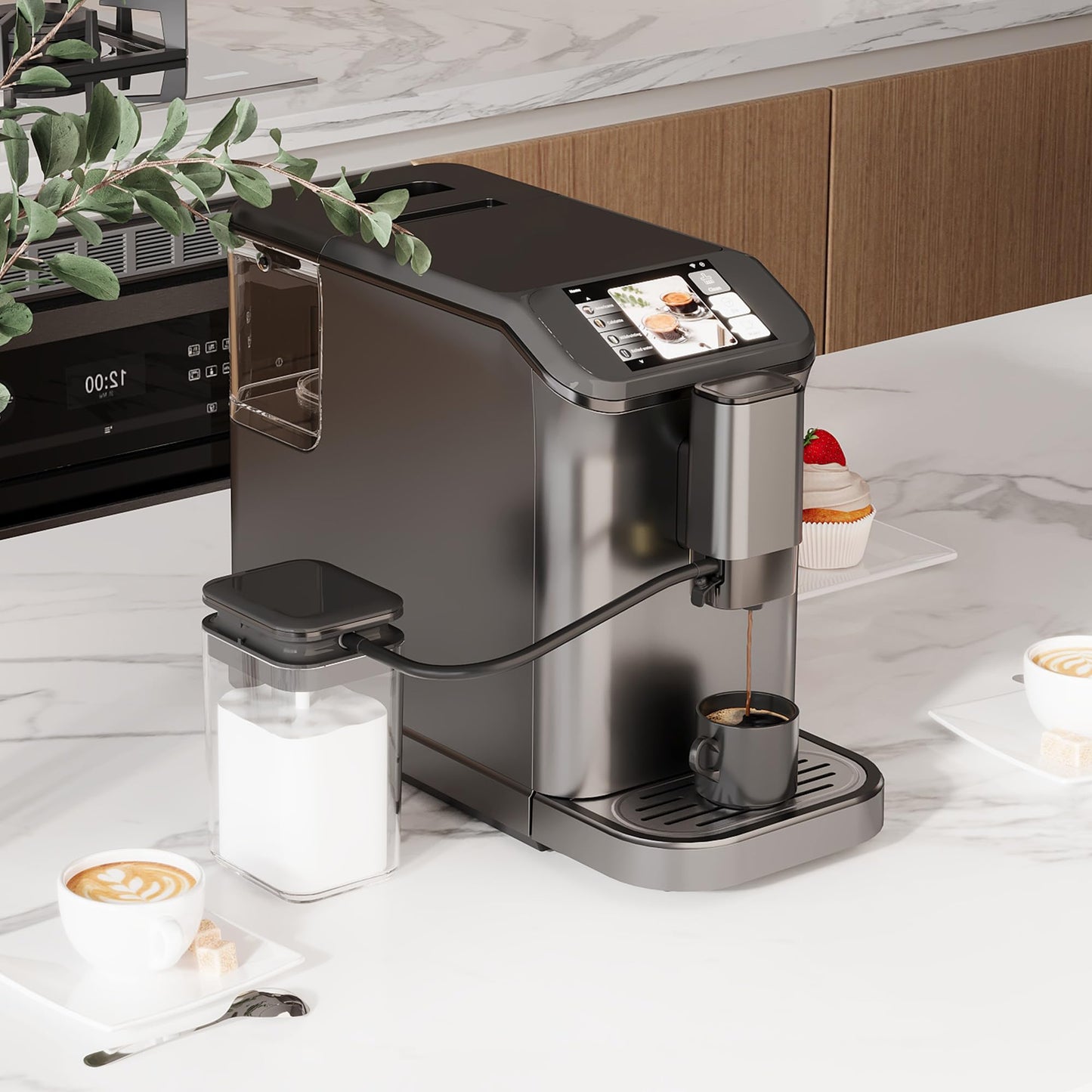 Super Automatic Espresso Machine & Coffee Maker, 20Bar Pressure, Built-in Conical Burr Grinder & Milk Frother, 6 One-Touch Recipes, Auto Clean, 1.5l Water Tank, for Home Office, 120v, Grey