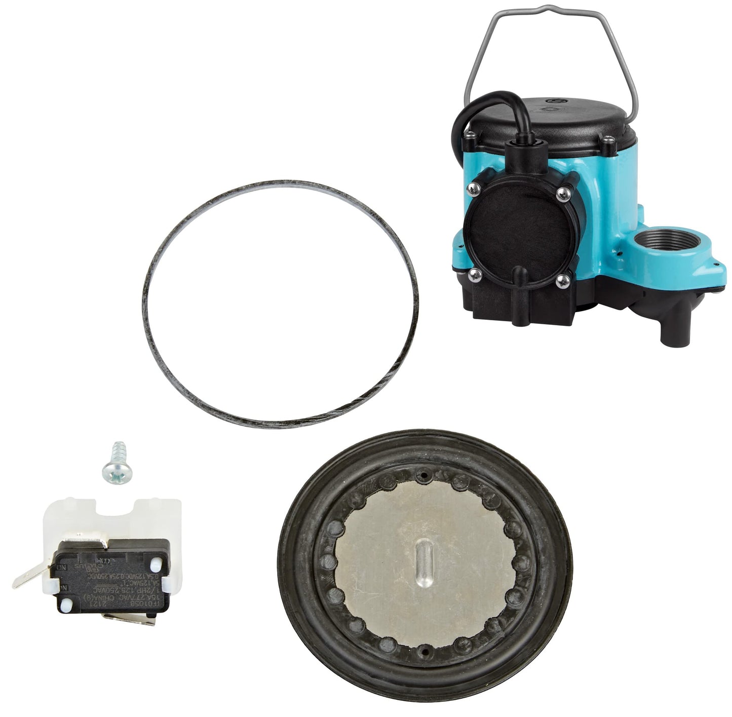 Little Giant 6-CIA 115 Volt, 1/3 HP, 2760 GPH Cast Iron Submersible Sump Pump & SPRK-2 Sump Pump Diaphragm Switch Repair Kit WITHOUT Casing, Black, 599320