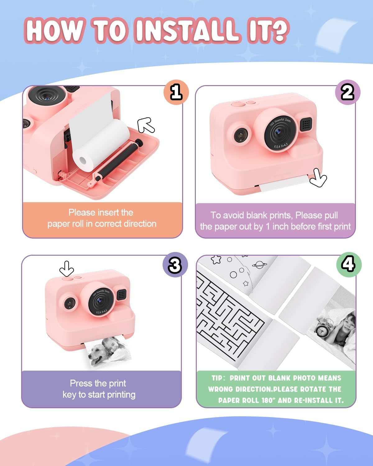 Dylanto Print,1080P 3-12,Portable 3 4 5 6 7 8 9 10 Kids Camera Instant Kids Instant Cameras that Print Photos,Christmas