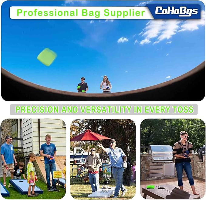 CoHoBgs Corn Hole Bags Set 8, Professional Cornhole Bags Dual-Sided Slick & Stick Resin Filled Suede and Duck Canvas Bean Bag for Cornhole Game Includes Carry Case