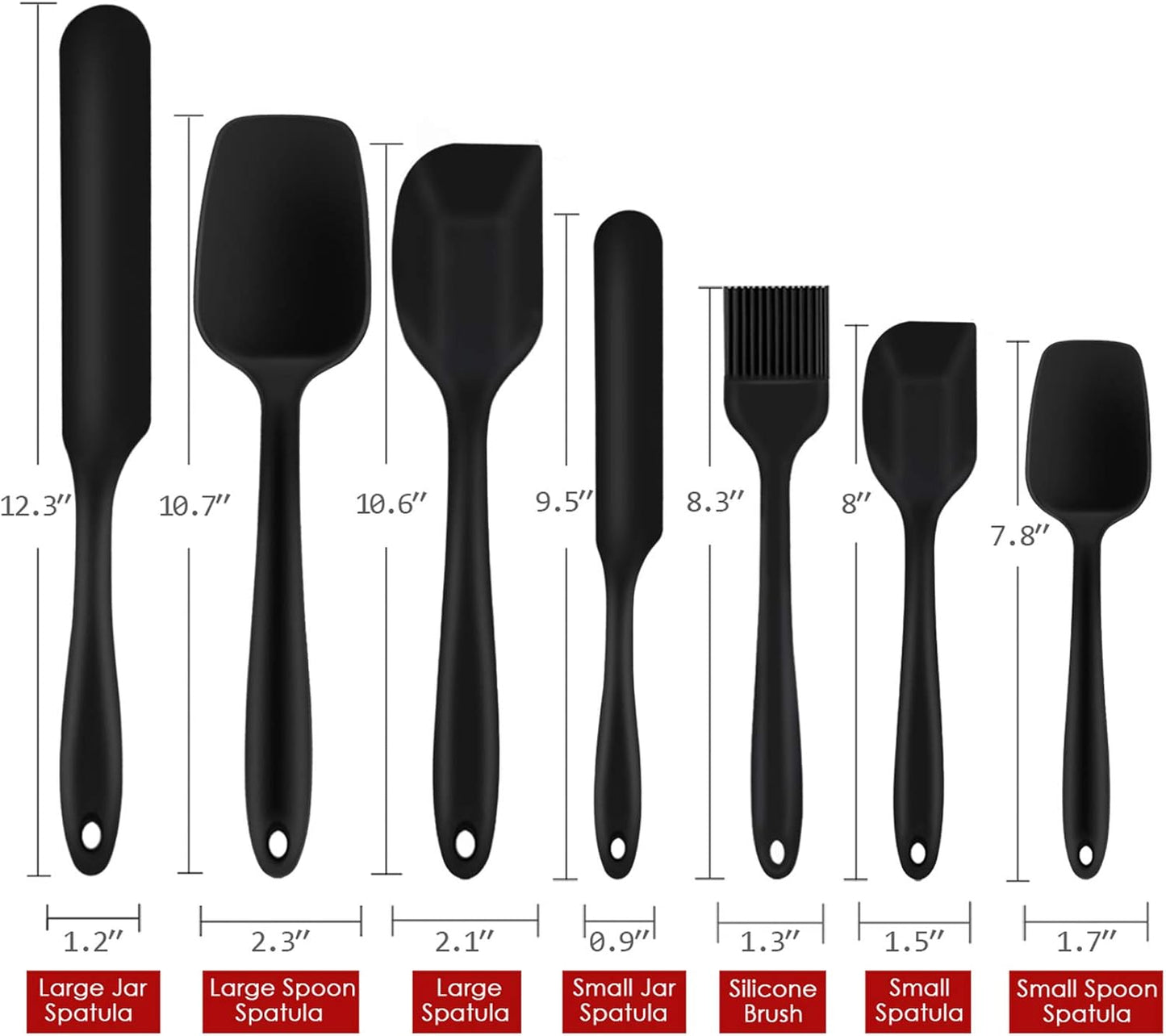 P&P CHEF Silicone Spatula Set - 7 Heat-Resistant Kitchen Utensils for Non-Stick Cooking | Flexible & Dishwasher Safe, Black