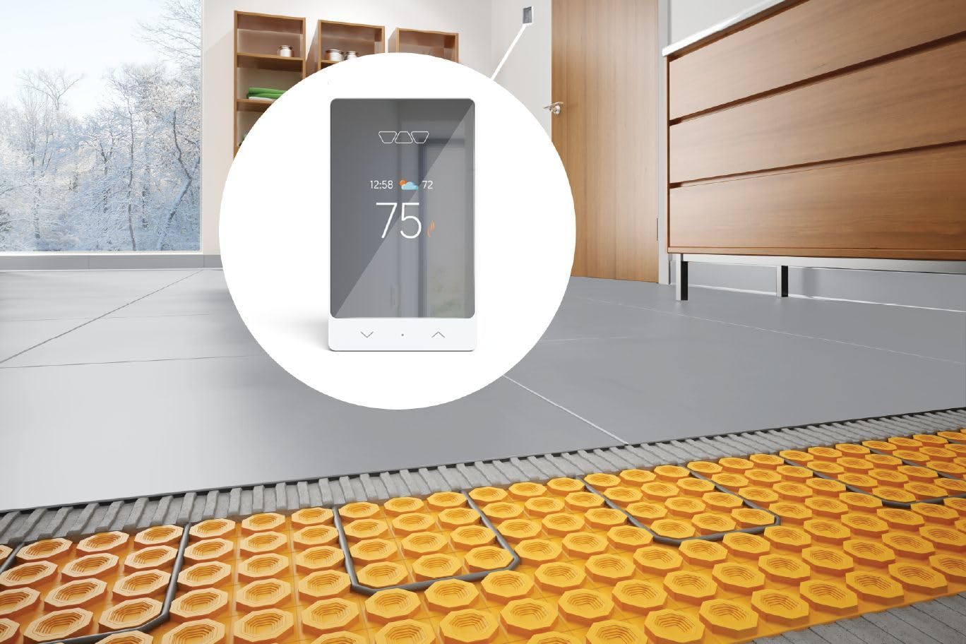 Schluter Ditra-Heat-E-RS1 Smart Thermostat Floor Warming System Compatible with Control4 Home Automation Platform - Built-in GFCI, App, Voice, Home Assist - DHERT105/BW