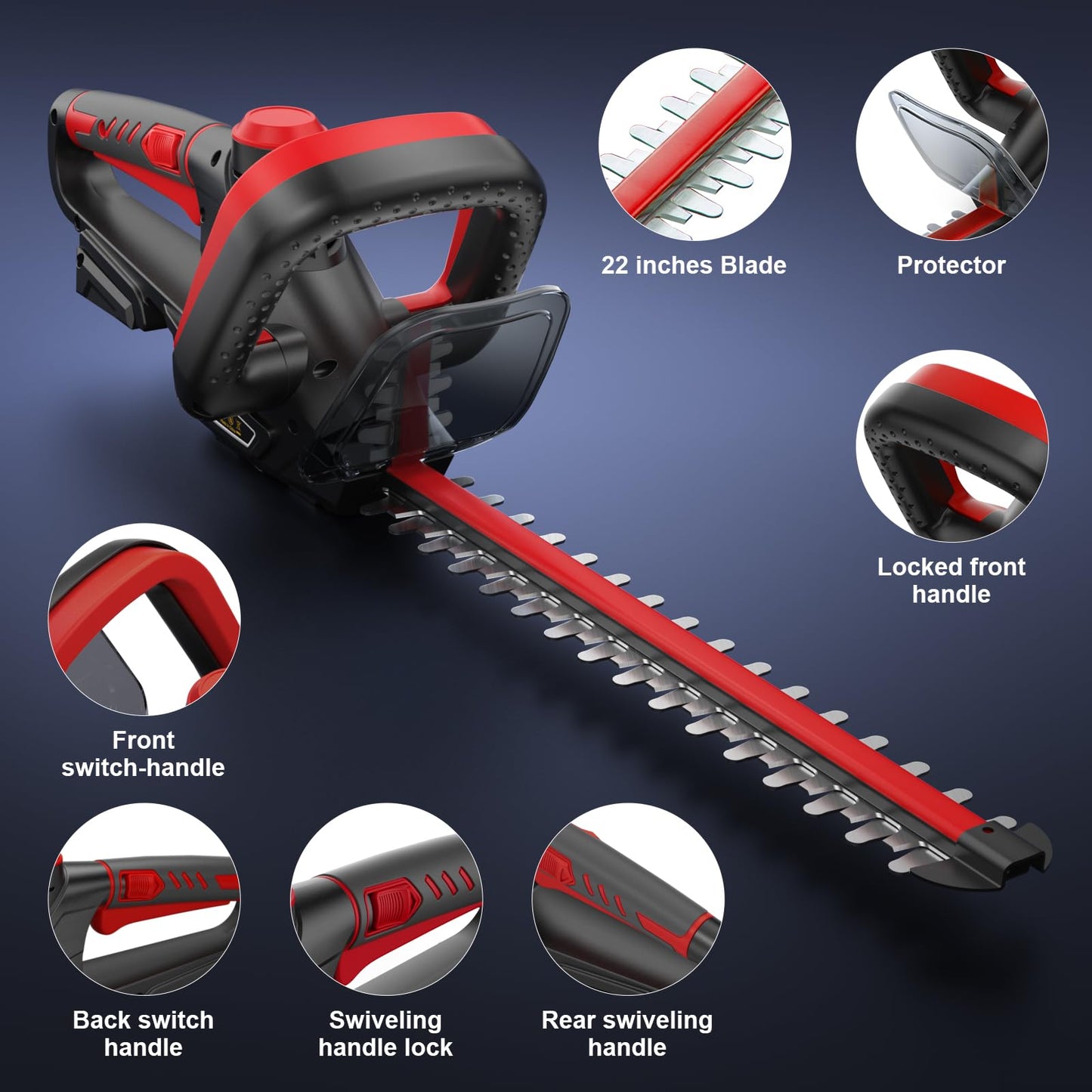 Hedge Trimmer for Milwaukee 18V Battery, Cordless Hedge Trimmer with 22'' Dual-Action Blade and Safety Lock,1600PRM, 3/5'' Cutting Width(Battery Not Included) (Red)