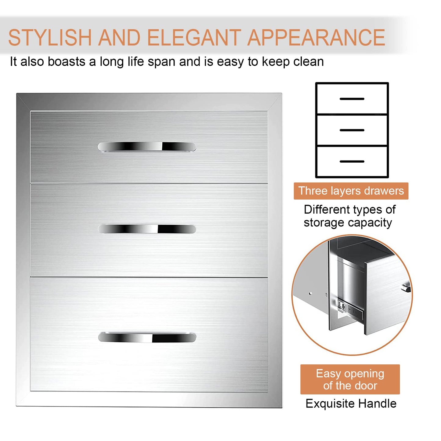 KODOM Outdoor Kitchen Drawers 18W x 24H x 23D Inch, Flush Mount Access BBQ Drawers, BBQ Island Drawers for Outdoor Kitchens or BBQ Island Patio Grill Station
