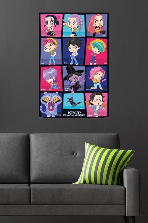 Netflix KPop Demon Hunters Wall Poster - Chibi Grid Design, 34L x 22.4W, Unframed