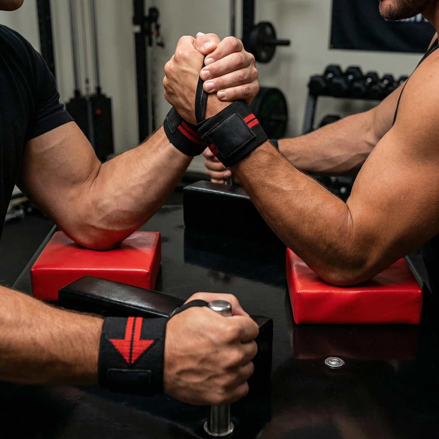 SYNTECSO Professional Arm Wrestling Battle Table, Arm Wrestling Table with Detachable Wrist Force, Elbow Pads for Gym Club Sports Fields Homes (Black)