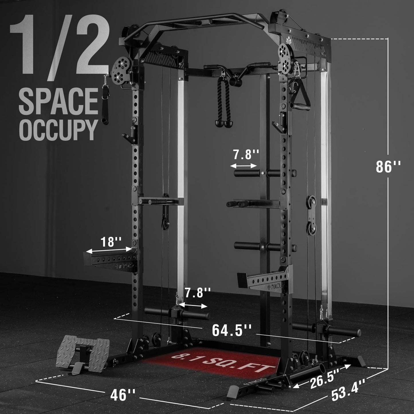 Mikolo Power Cage, 2000LB Power Rack with Independent Dual Pulley System, Multi-Function Home Gym Workout Machine for Cable Crossover (Black 001)