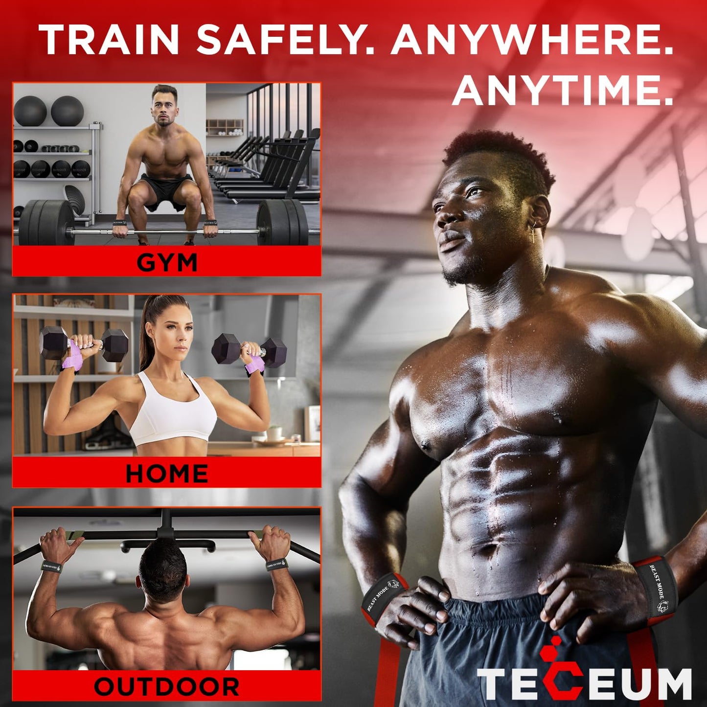 TECEUM Lifting Wrist Straps with Neoprene Padding Support β US Flag β Queen of Lifts β Heavy Duty Wrist Workout Straps For Men and Women β Ideal for Powerlifting, Strength Training, Bodybuilding
