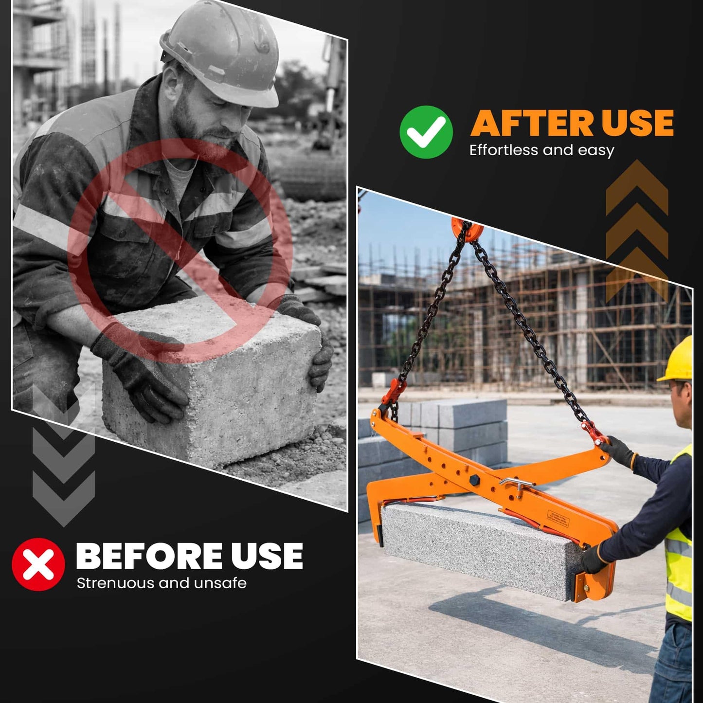 HEYVOZE 3306 lbs Heavy-Duty Stone Lifting Clamp, 26–49.6 in Adjustable Opening, Industrial Granite Slab Lifting Clamp for Large Stone Blocks, Concrete Slabs, Curb Stones