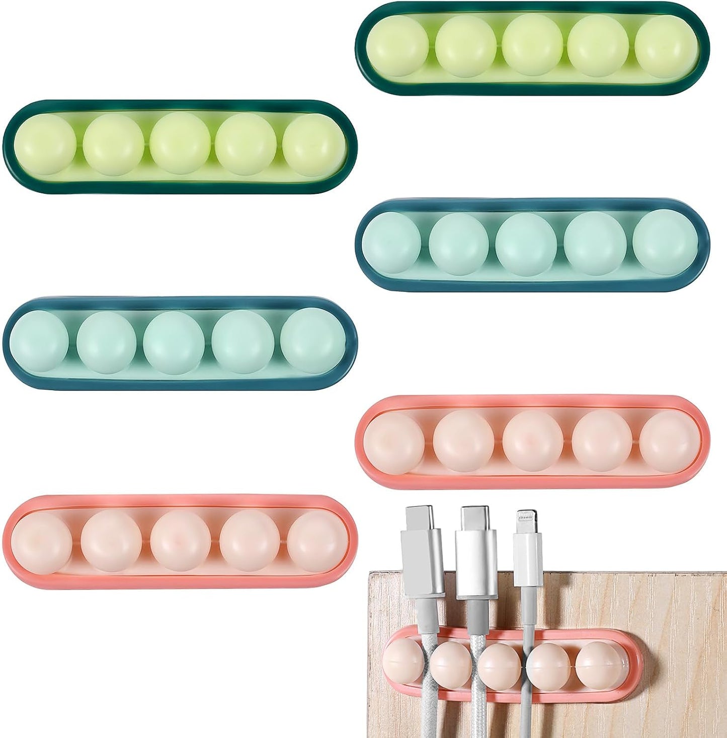YBEATY 6 Pcs Pea Cable Clips Cord USB Holder Organizer Wire Management Cute Self-Adhesive Desk Cord Organizer Clip
