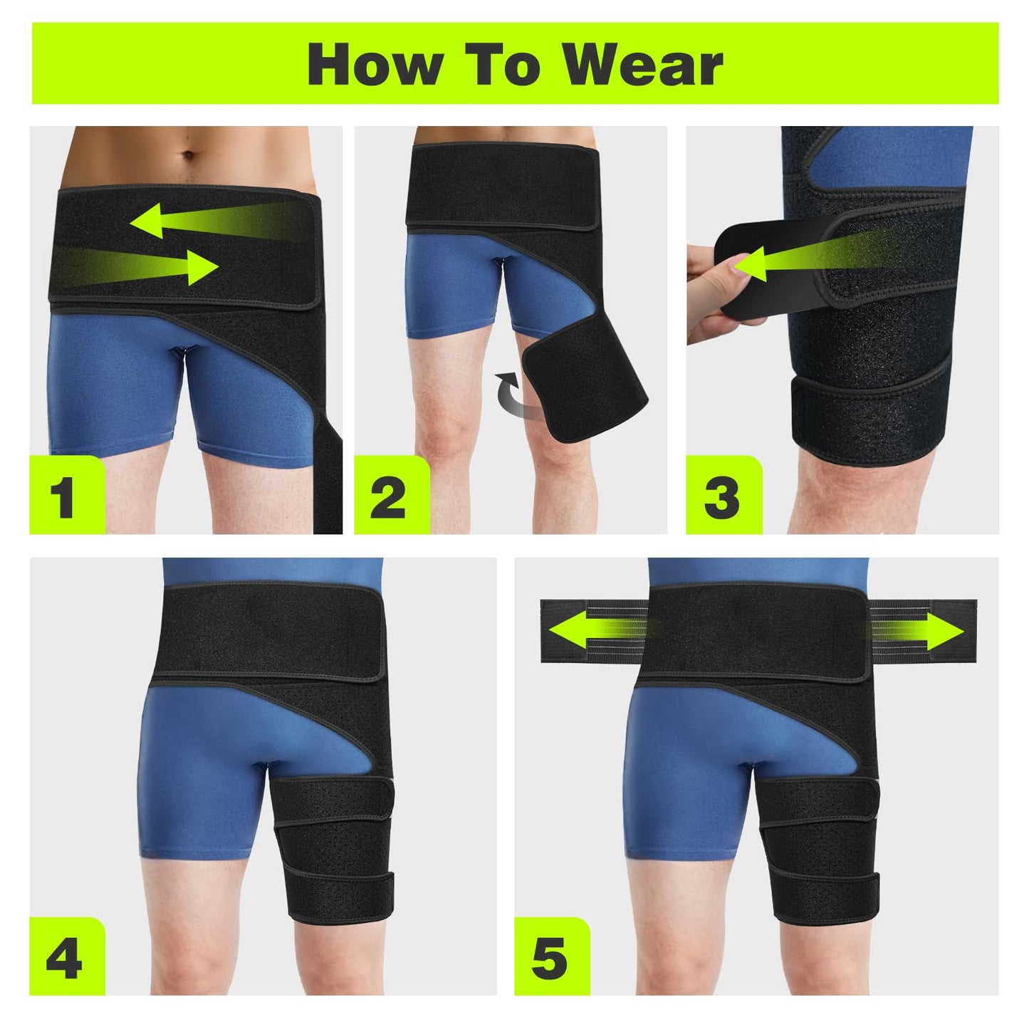 SOLOEVER Hip Brace for Women & Men, Sciatica Pain Relief Devices, Adjustable Compression Wrap Support for Arthritis, Pulled Thigh, Hip Fleхоr Strain, Groin Injury, Hamstring Pull (Black, Left)