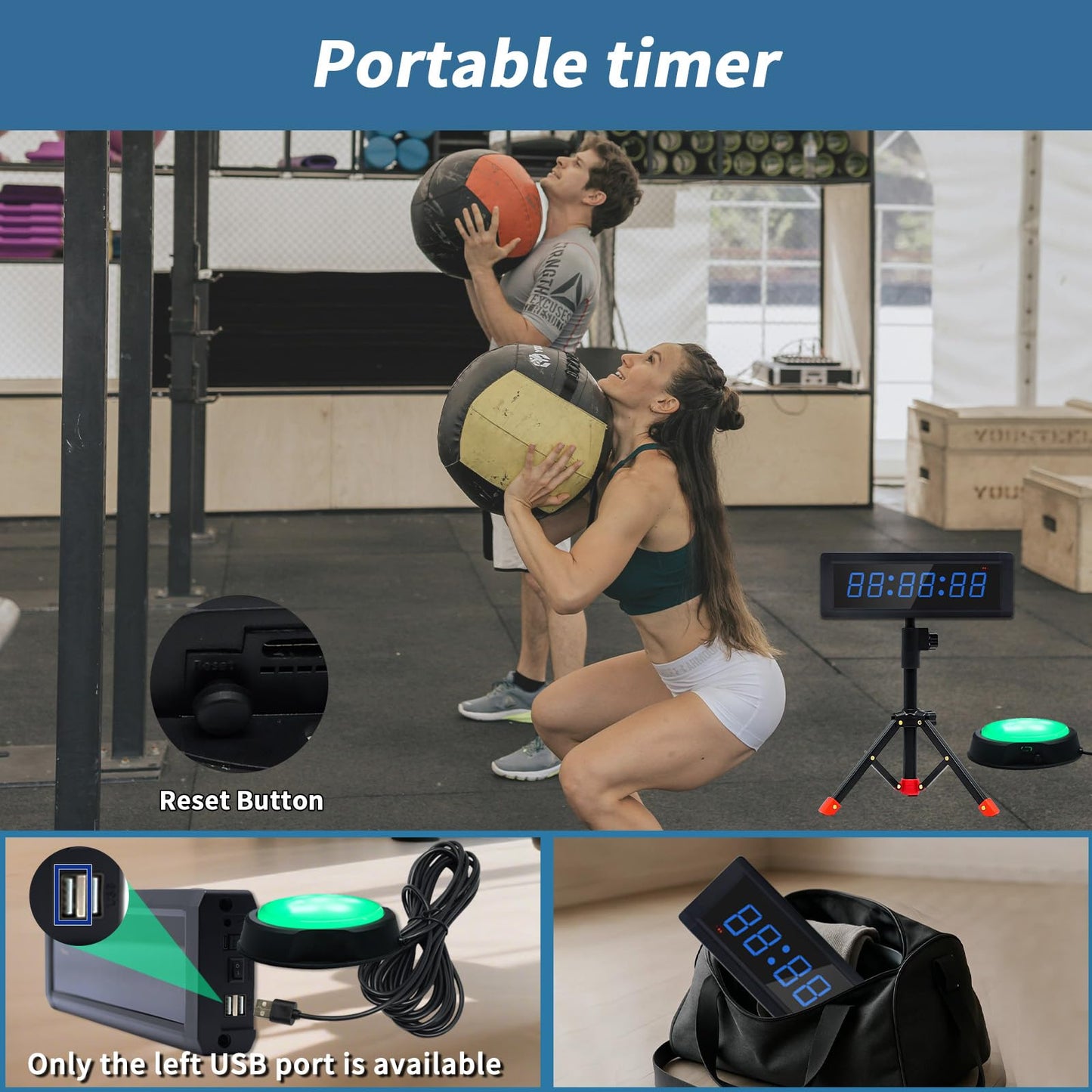 GAN XIN Gym Timer Clock with Remote Control & Push Button,7 RGB Color, Programmable Interval Timer, Countdown/Up Stopwatch,Wall Clock for Home Gym Garage,Portable Training Accessories(Battery+Stand)