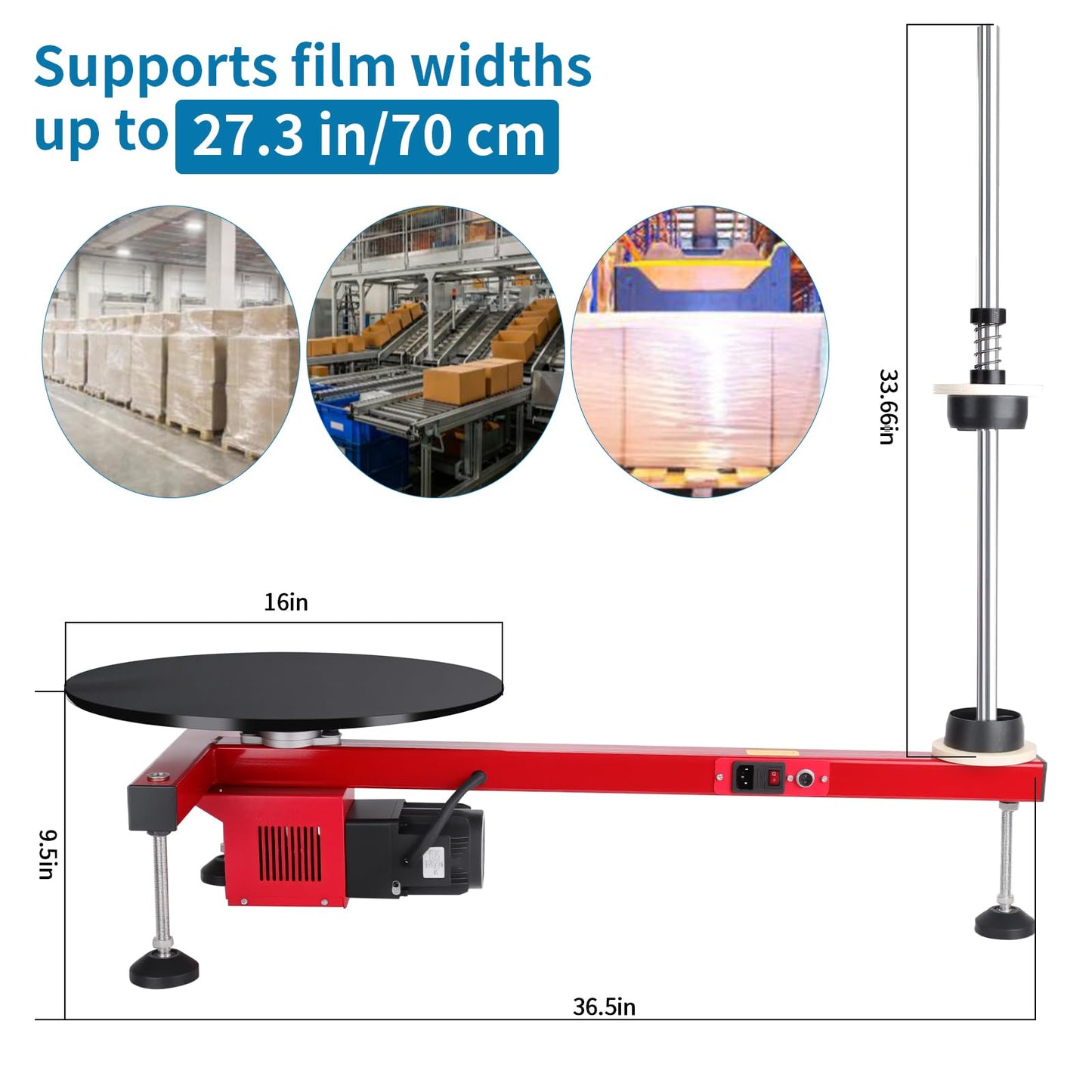 CHENNTAI Electric Stretch Film Wrapping Bench, with 15.75 in Turntable and Foot Pedal Dispenser Wrapping Machine Film Width Within 29.52 in for Product Packaging