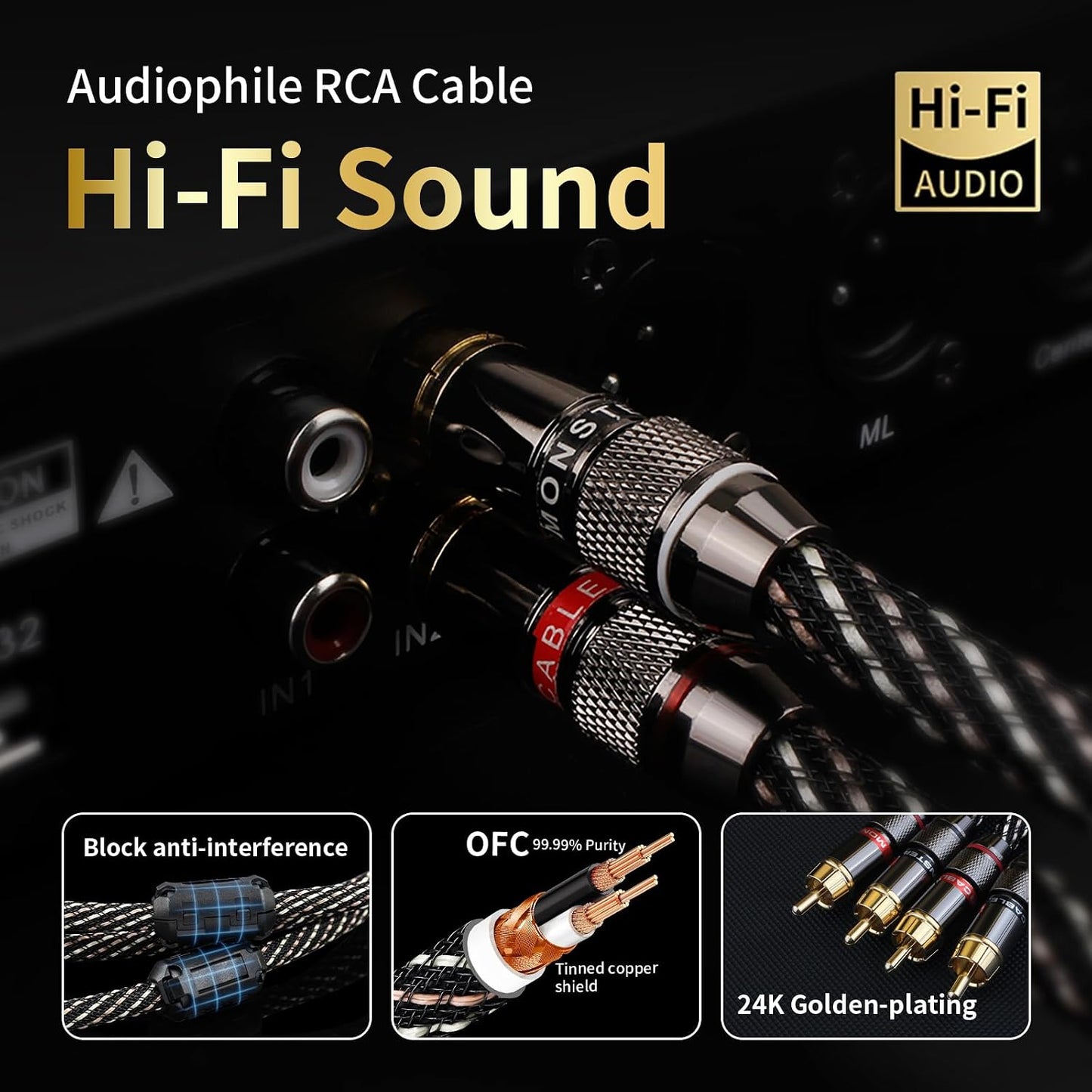 1 2 Male,15 AWG,4N Player,Turntable(3.28ft/1m) Audiophile HiFi Audio RCA Cables - RCA Splitter Male OFC