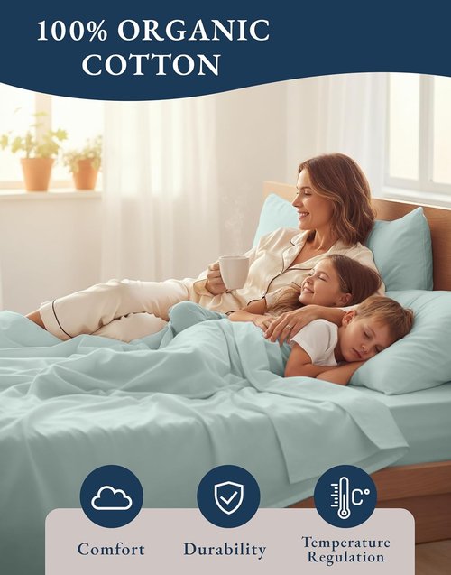 LANE LINEN 100% Organic Cotton King Size Bed Sheets - Soft, Comfy Percale Bedding Set in French Blue