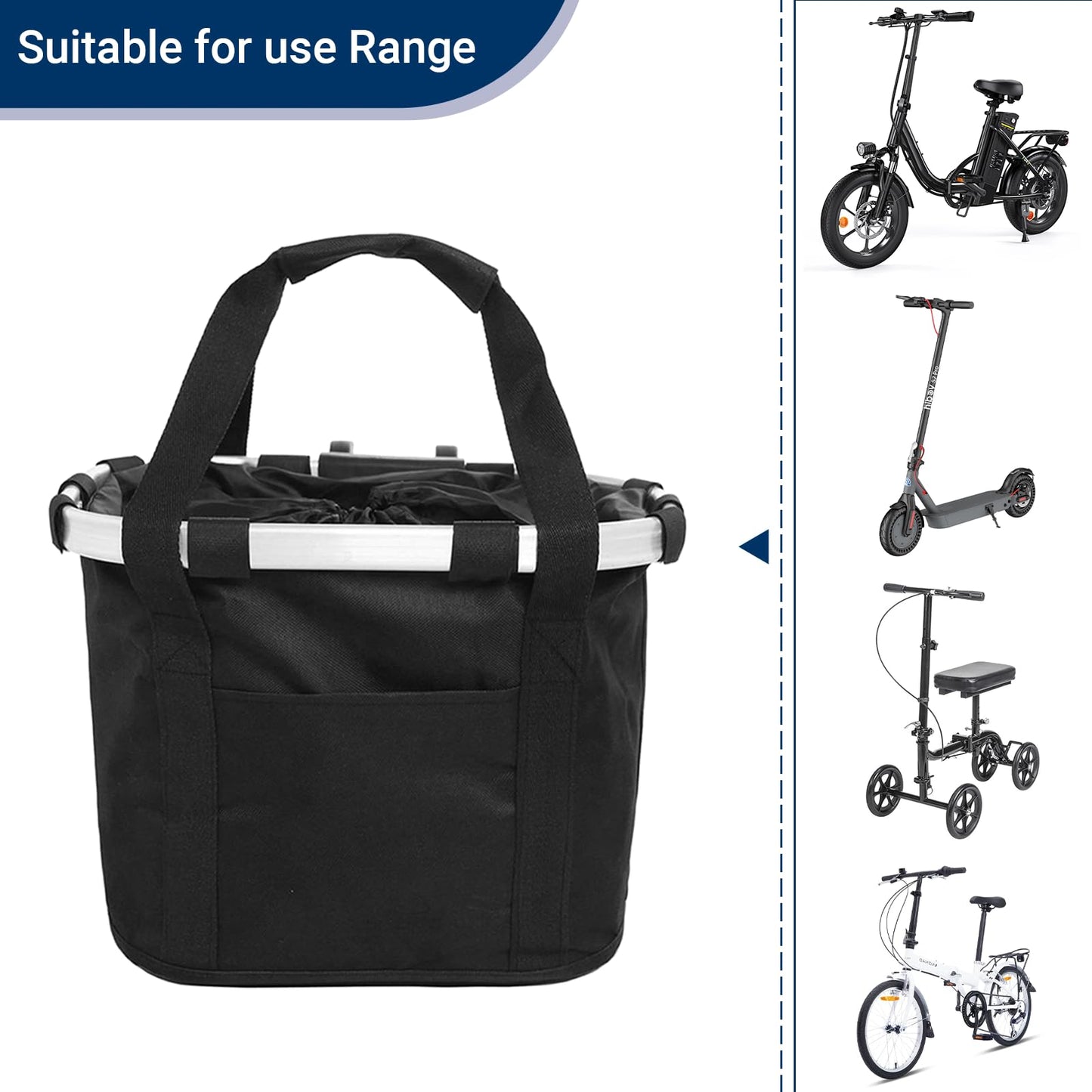 EDWERD Knee Walker Carrying Bag - Universal Foot Recovery Scooter Handlebar Pouch Storage Tote for Knee Scooter, Rollator, Wheelchair, Bike (Black - B)