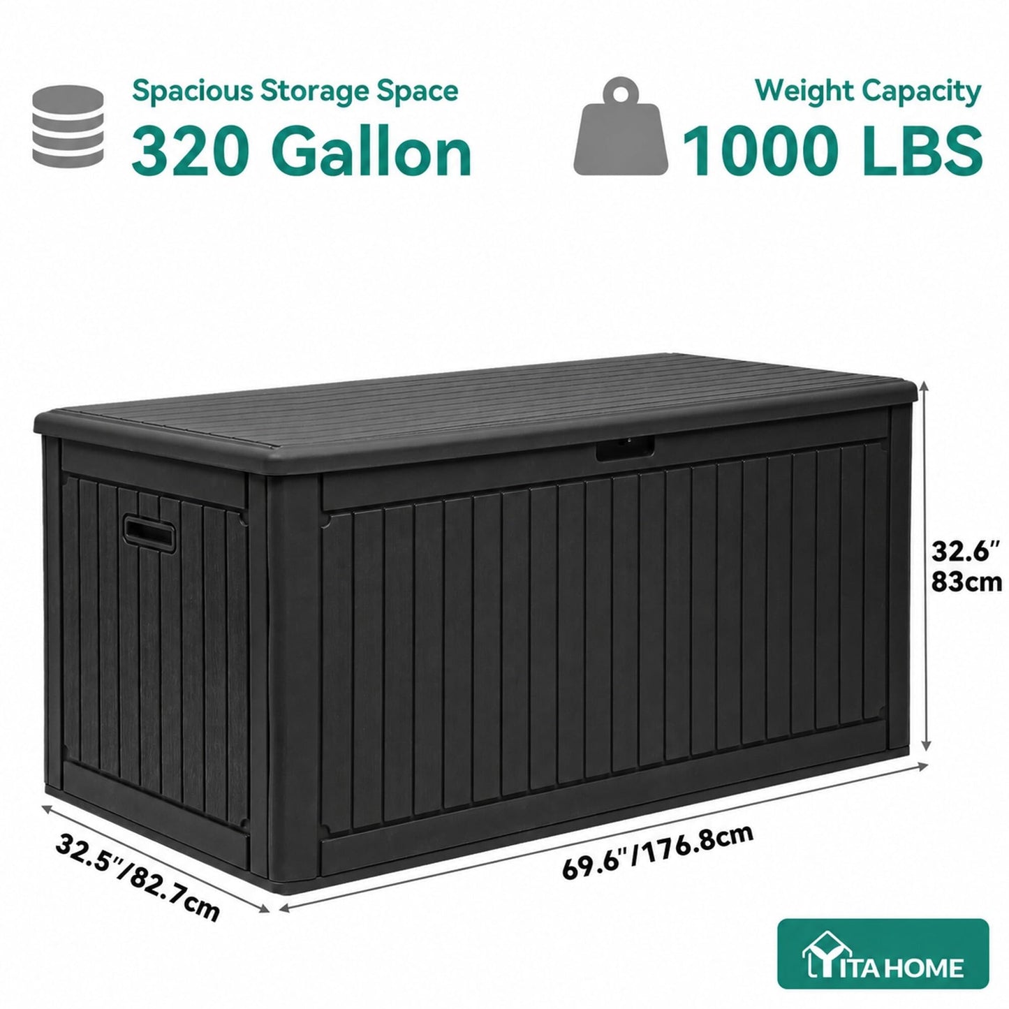 YITAHOME 320 Gallon Large Deck Box with Divider & Side Handles, Outdoor Double-Wall Storage for Patio Furniture Cushions, Garden Pool Accessories, Water Resistant & Lockable
