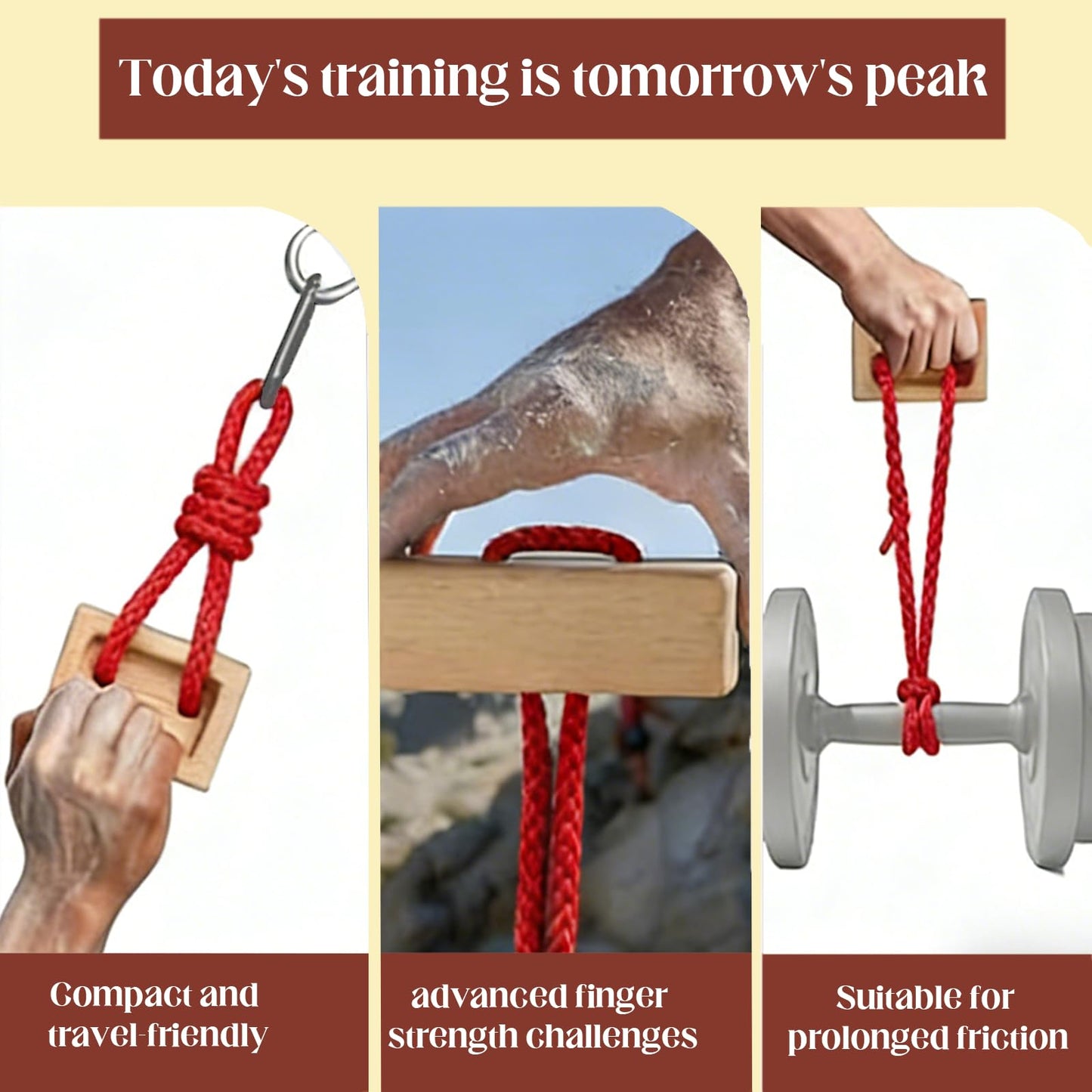 Wshxjzyay Portable Hangboard, Climbing Hangboard, Dual-Pocket Grip Blocks for Finger Strength, Power, and Forearm Training, Adjustable Rope and Metal Clips Included