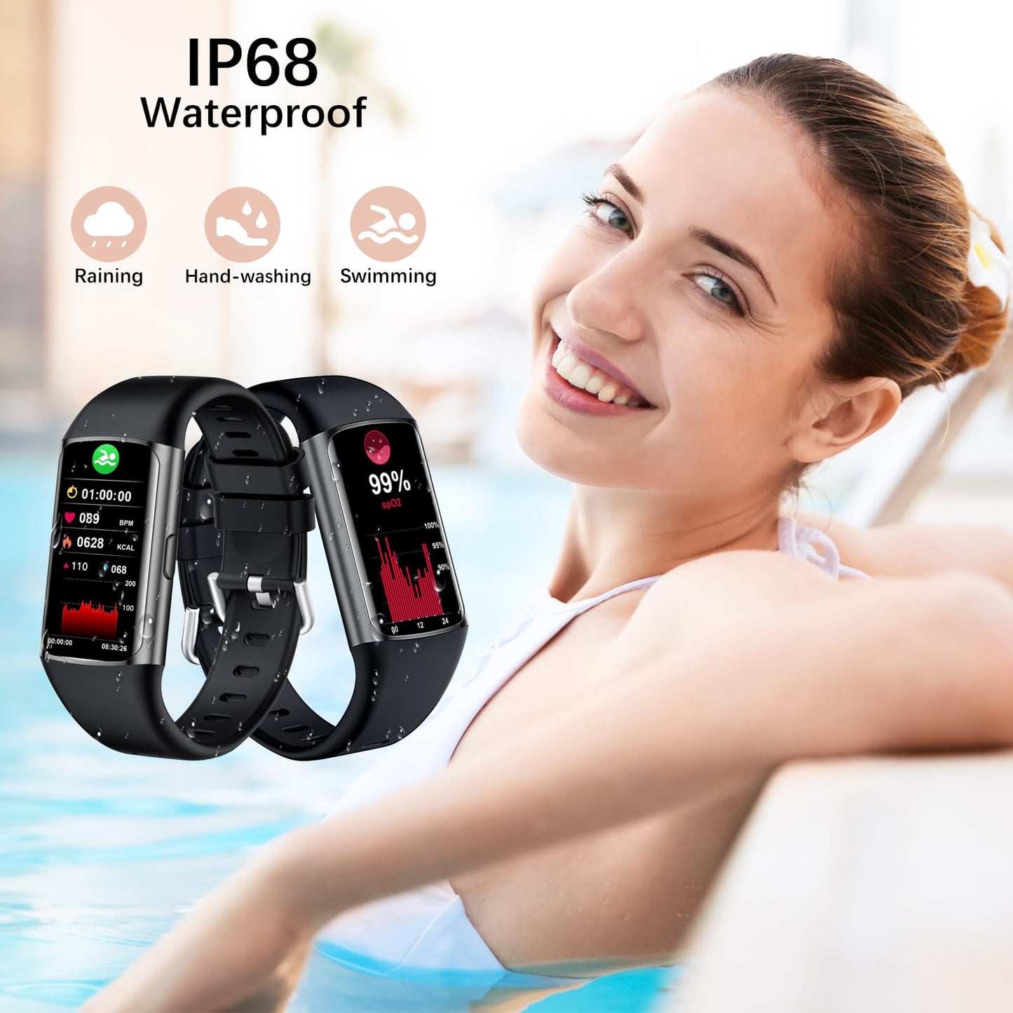 Smart Watch, Step Tracker Watch with 24/7 Heart Rate Monitor, Blood Oxygen, Sleep Monitor, Step Counter, Sports, IP68 Waterproof Fitness Watches for Men Women Compatible with Android & iPhone (Black)