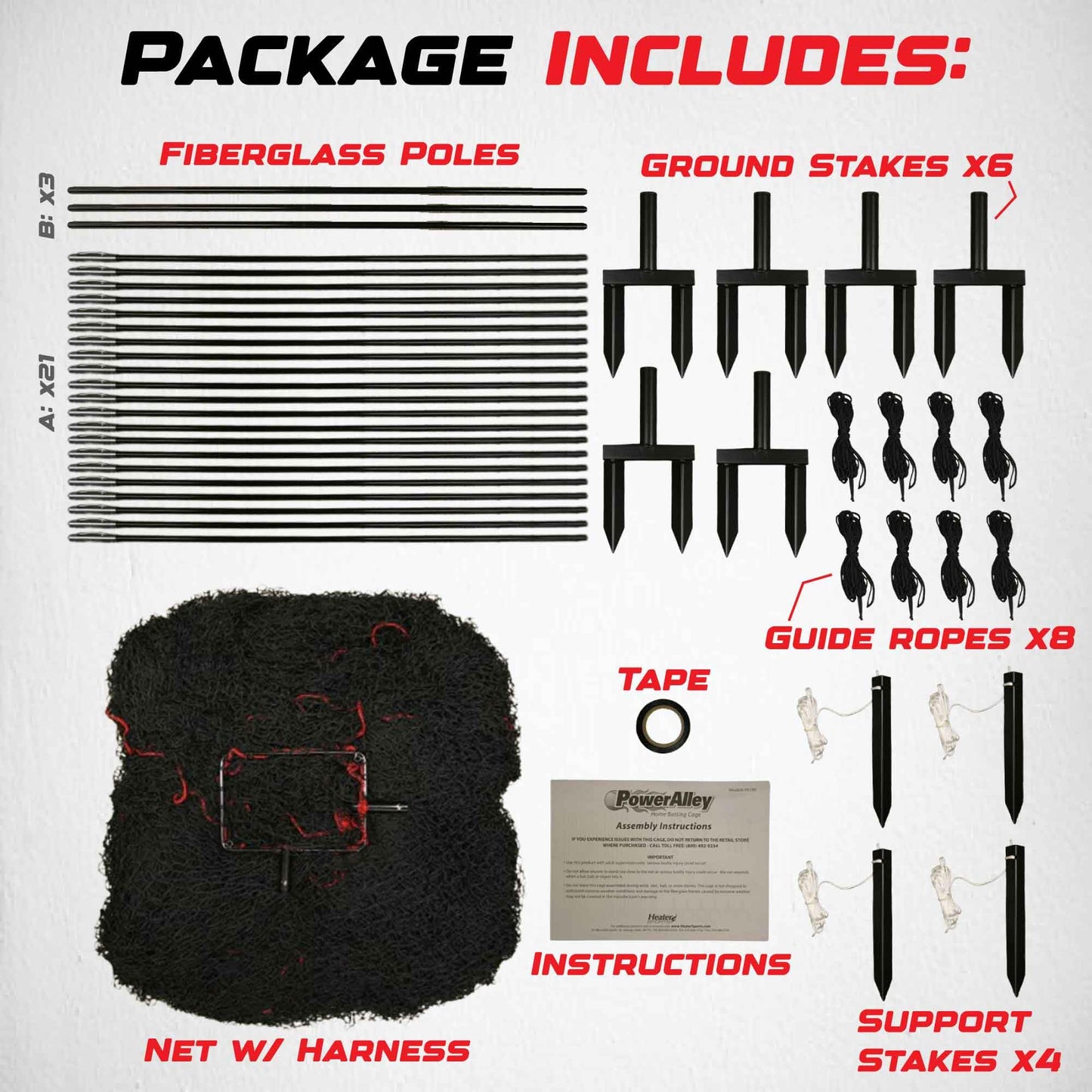 HEATER Sports PowerAlley Baseball & Softball Batting Cage Net & Frame - Heavy-Duty Net with Built-in Pitching Machine Harness for Safety (Machine Not Included) | Ideal for Batting Practice & Training