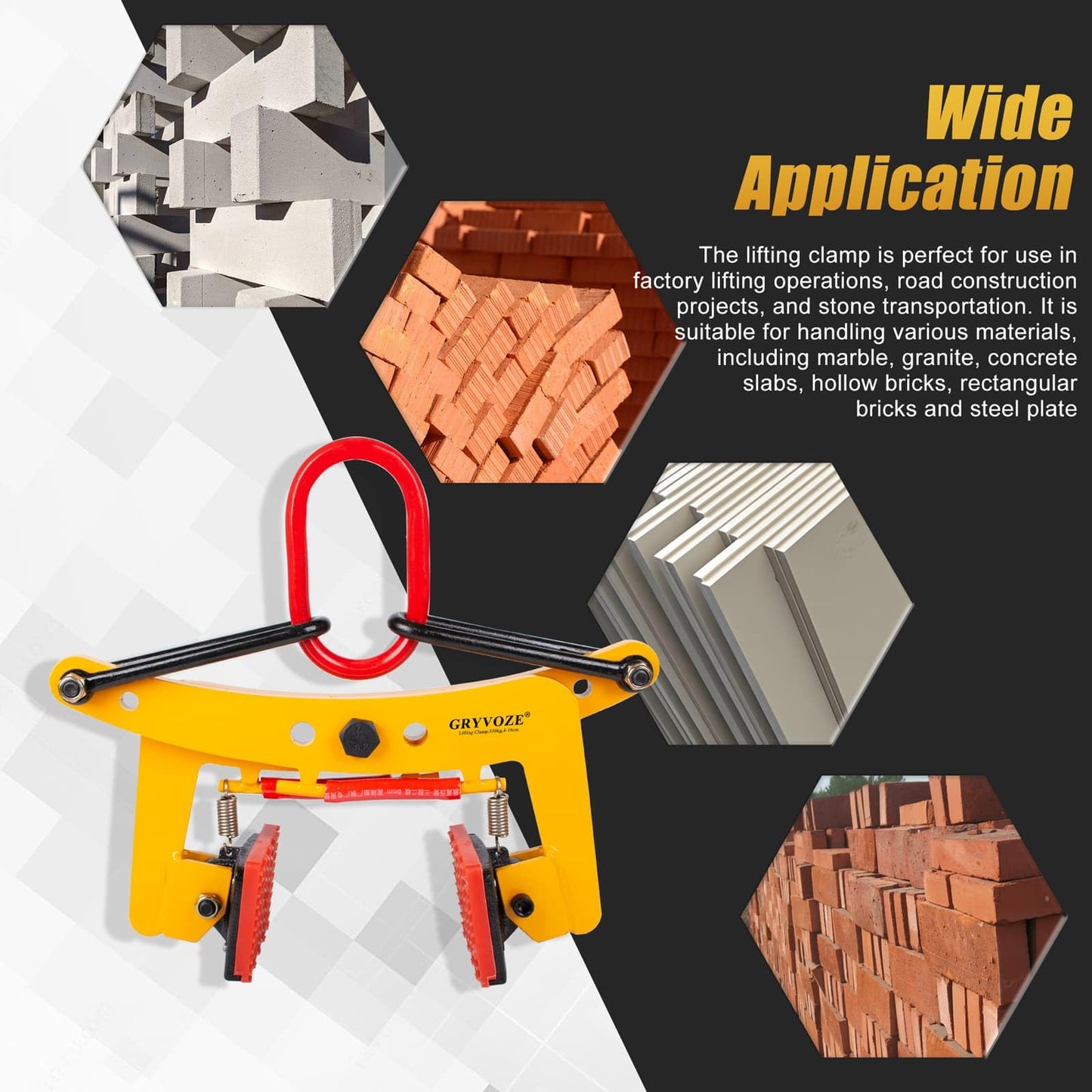 GRYVOZE Granite Slab Lifting Clamp 770 lbs, 1.6"-7.1" Lifting Clamps Heavy Duty, X-Shaped Stone Carrying Clamps, Granite Slab Lifter, Scissor Clamp Lifting, Stone Slab Clamps for Granite